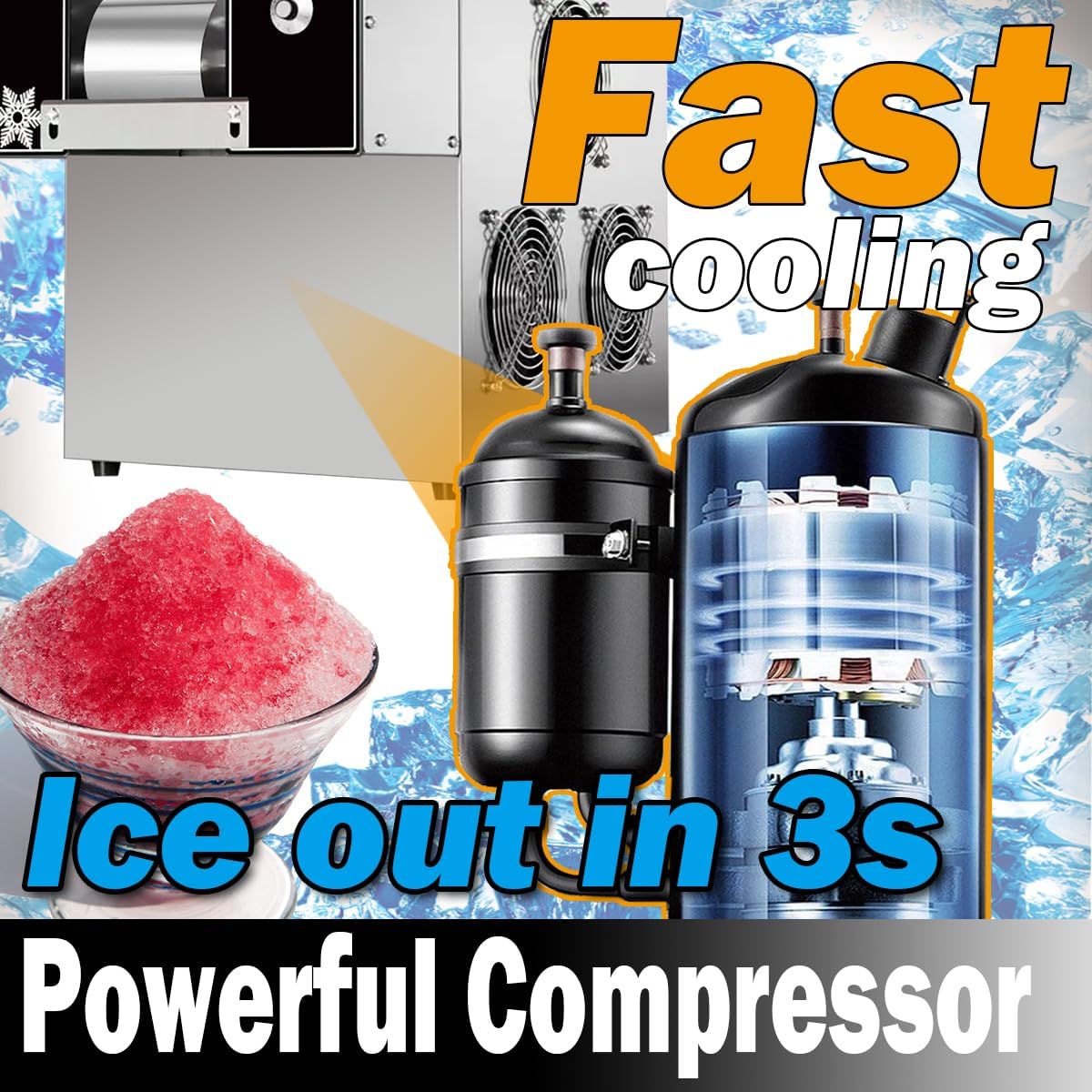 ice makers machine 132LBS/ 60KG Shaved Ice Machines Ice Crusher For snowflake ice cream spaghetti/thick strips ice cream,ice out in 3S 10 speeds different shape ice 110V