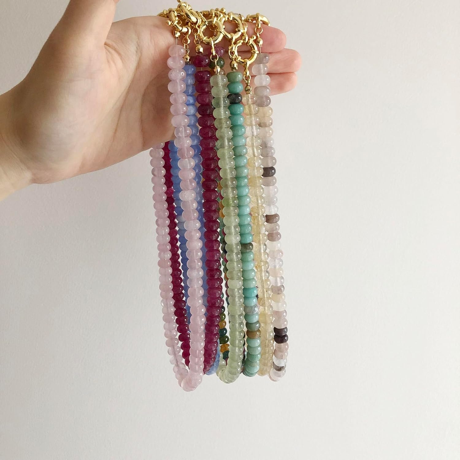 Beaded Necklaces for Women, Colorful Gemstone Bead Boho Choker, Natural Stone Handmade Fashion Summer Autumn Winter Meditation 18K Gold Plated Trendy Rainbow Handmade Jewelry Gifts - Image 8