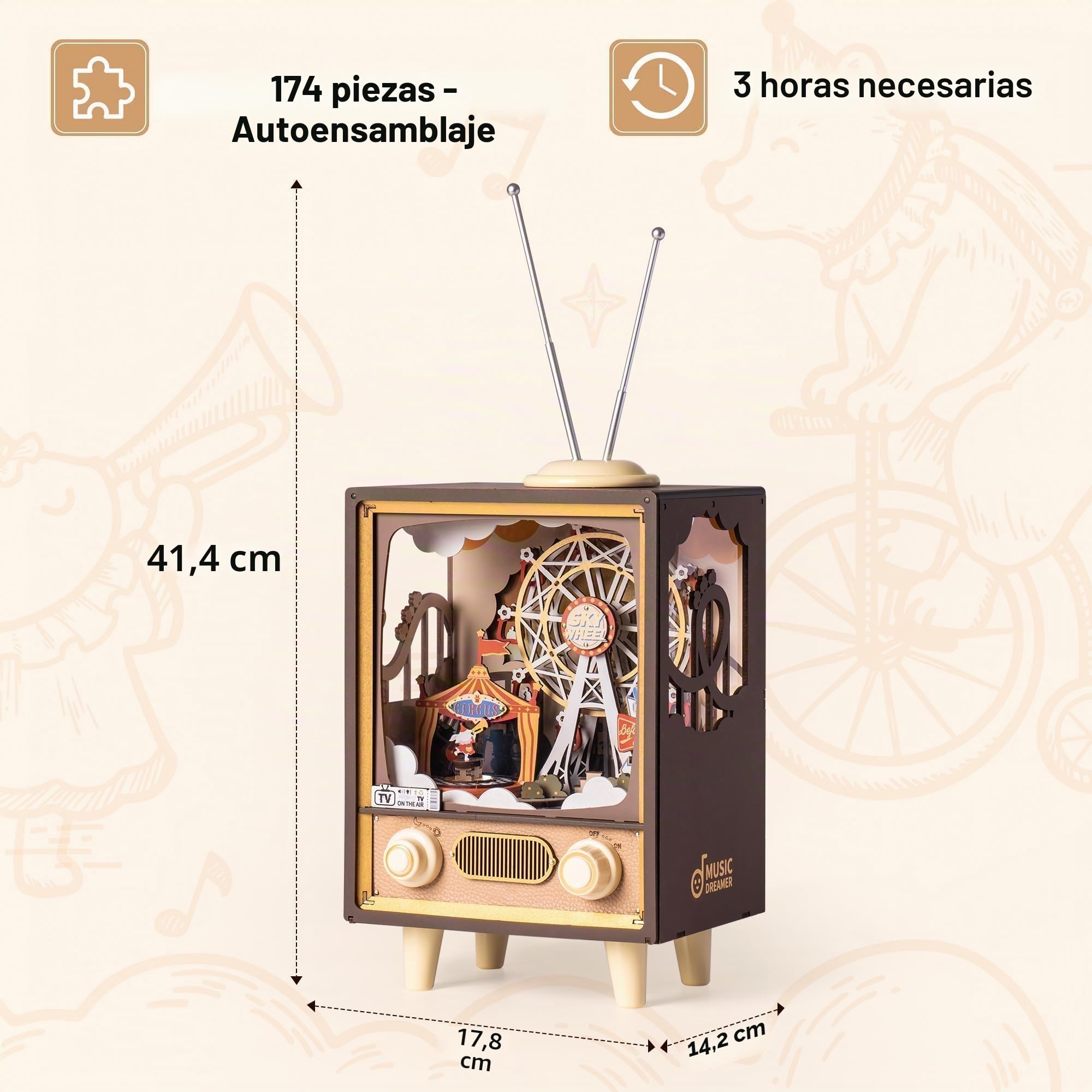 ROWOOD Puzzle 3D para Caja Musica | Maquetas Construir Madera Parque de Atraccione con Luces LED | Regalos para Adultos y Adolescente