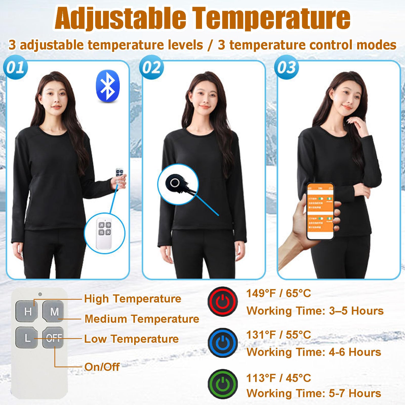 Beheizbare Unterwäsche Für Männer Und Frauen Thermo-Langunterhose Set Fleece-Gefüttertes Langarm-Oberteil & Unterteil Basisschicht