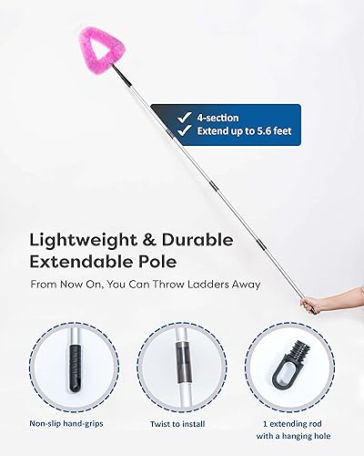 Miniatura 4 de Plumero triangular de plumas, plumero extensible para limpieza, plumeros retráctiles de microfibra lavable con poste de extensión, para ciego,