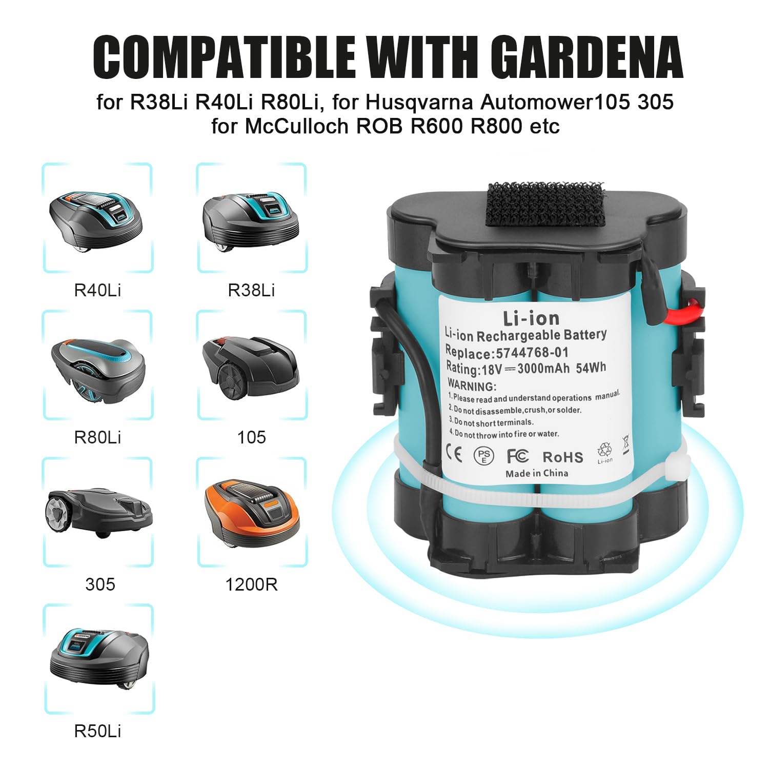 KUNLUN 3.0Ah 18V Lithium Ersatzakku für Gardena Mähroboter R38Li R40Li R45Li R50Li R70Li R75Li R80Li, für Husqvarna Automower 105 305 308 308X, für McCulloch ROB R600 R800 R1000