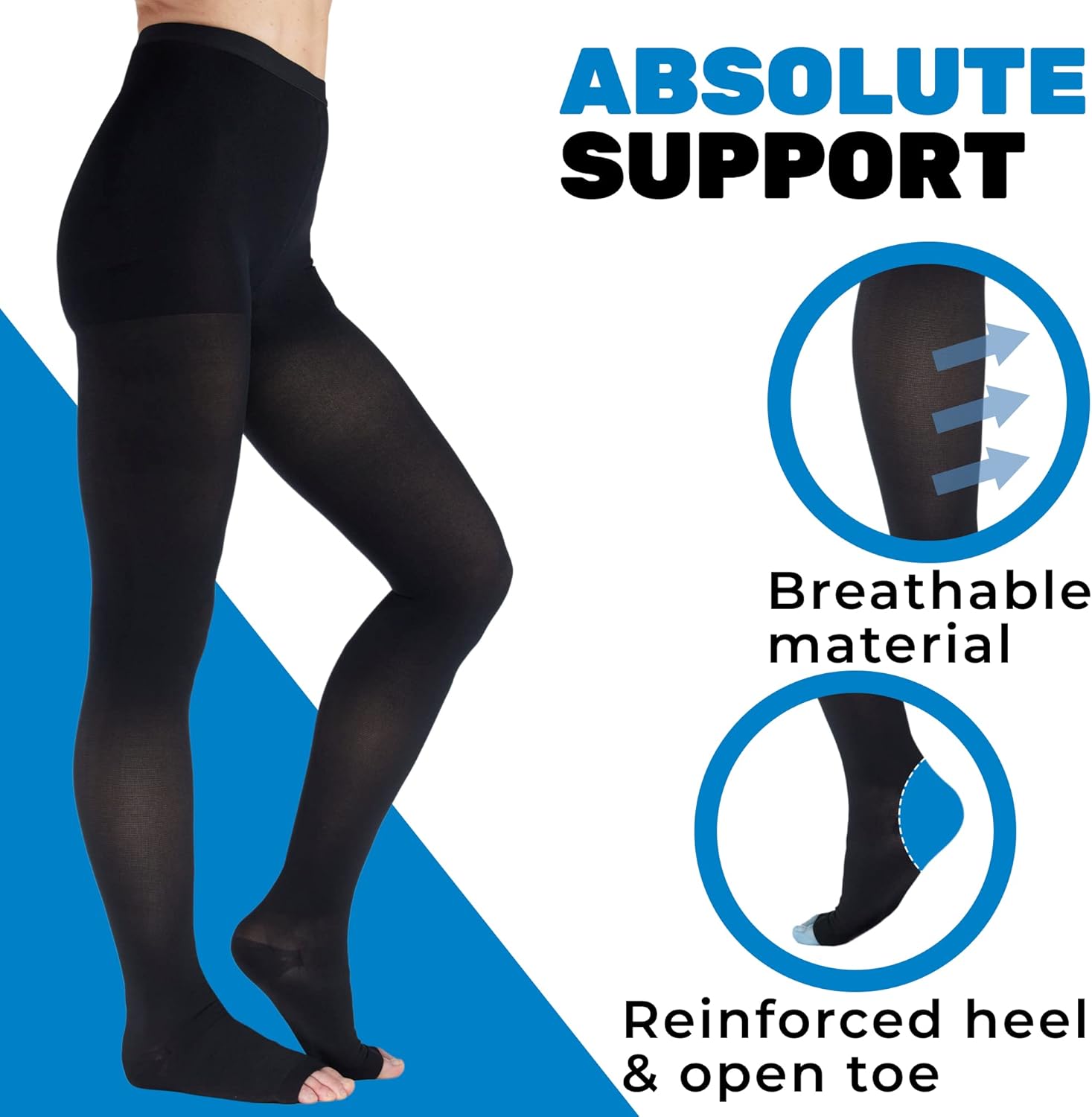 ABSOLUTE SUPPORT Opaque Compression Pantyhose for Women 20-30mmHg - Graduated Compression Tights with Open Toe for Varicose Veins Circulation, Pregnancy, Edema, Leg Pain - Black, Small - A214BL1 - Image 4