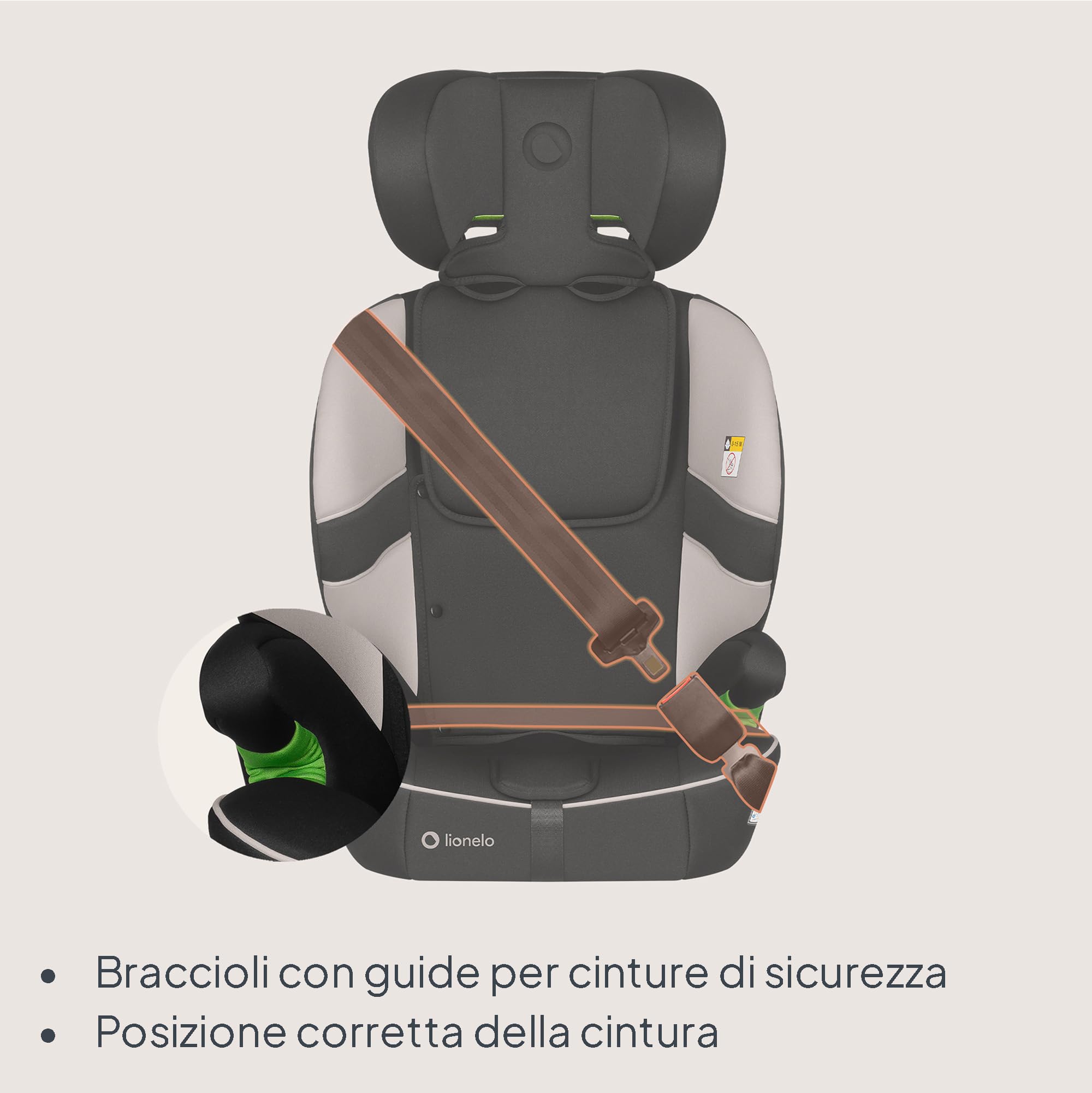 LIONELO Seggiolino Auto BILLY i-Size per Bambini 76–150 cm (15 mesi–12 anni) Installazione ISOFIX o cintura, Poggiatesta 10 Liveli, Protezione laterale, TopTether, Cinture a 5 punti, Ultima Norma R129