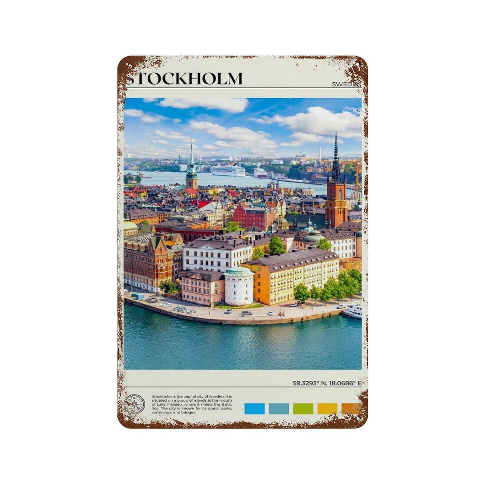 xiaoxiaoshen Real Photo Stockholm Decor Sweden Wall Decor Art Metal Tin Poster Modern Home Decor Art Home Bar Shop Decorations Vintage Sign 30x20cm
