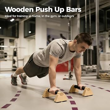 2 PCS Wooden Parallettes Push Up Bars, 9.85 x 3.93 In Solid Wood Pushup Handles, Non Slip Calisthenics Stands, Floor Exercise Bars for Handstand Training, Home Strength Workouts for Men Women