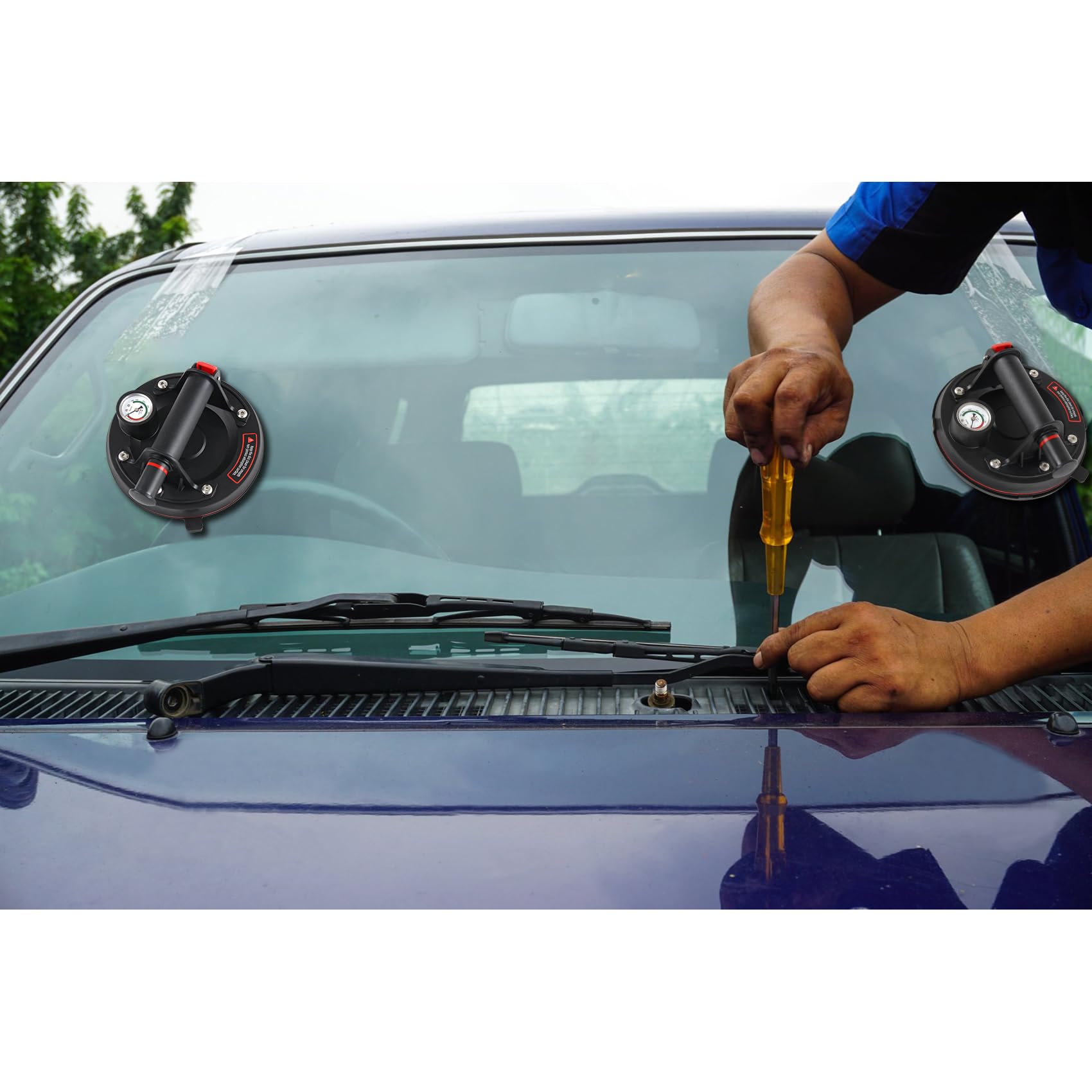 DOCAS 2x 8" Vuoto Ventose Sollevator con barometro, Pesante di Vetro Ventosa per Sollevamento con Capacità di Sollevamento di 200kg per Vetro per Parabrezza per Auto,Marmo,Vetro