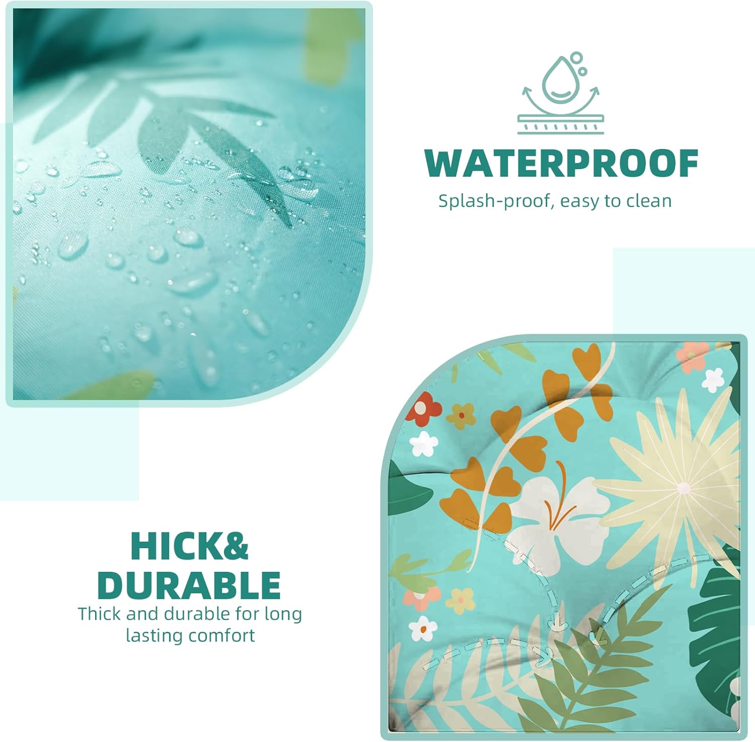 Double Egg Chair Cushion Replacement - Thickened Waterpoof Double Eggs Swing Chair Cushions, 55x35inch for Outdoor Patio Hanging Basket & Doubles Egg Swing Chairs,Cyan Floral Leaf