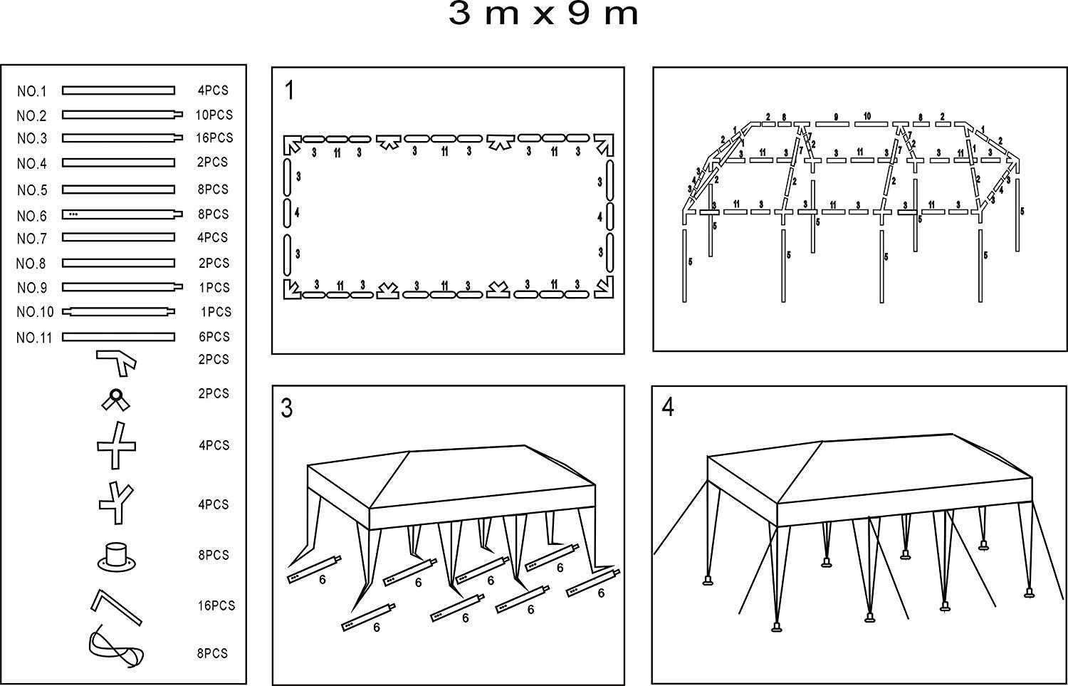 Assembly steps for the ZenStyle 10x30 canopy tent frame