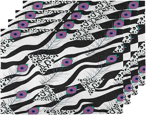Funny Animal Skin Prints Decor Placemats Set of 4 Table Mats Washable Placemat Waterproof Place Mats for Party Home Dining Table Decor 18x12 in