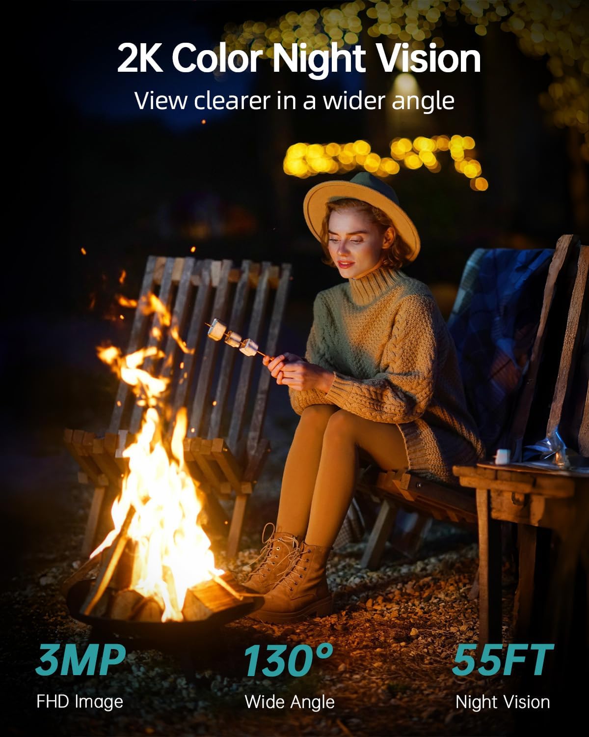 ZUMIMALL camera and solar panel mounted on an outdoor wall, illustrating non-stop power.