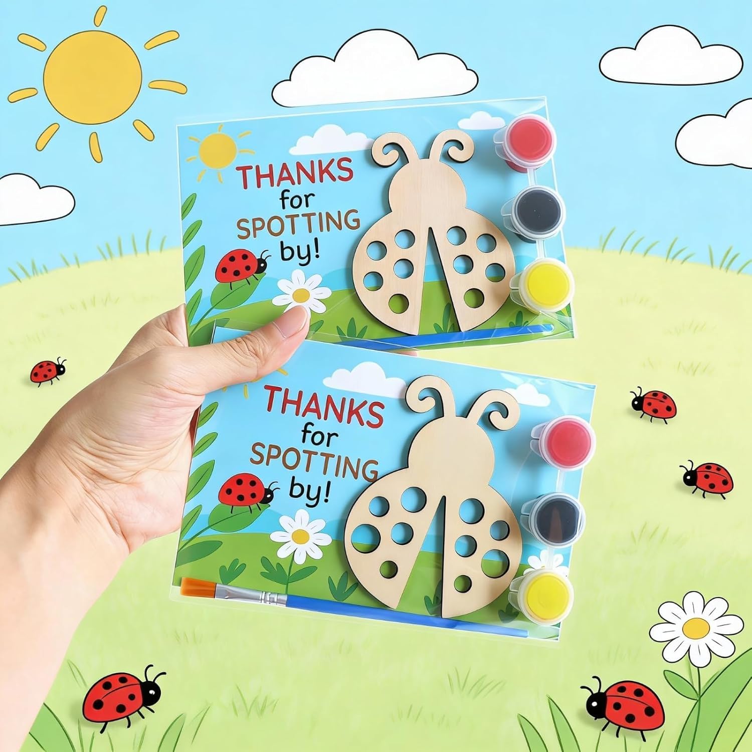 12 Pack Ladybug Party Favors for Kids - Individually Wrapped Paint Your Own Wooden Magnet Craft Kits with Thank You Card, Ladybug Birthday Decorations for Boys & Girls - Image 6