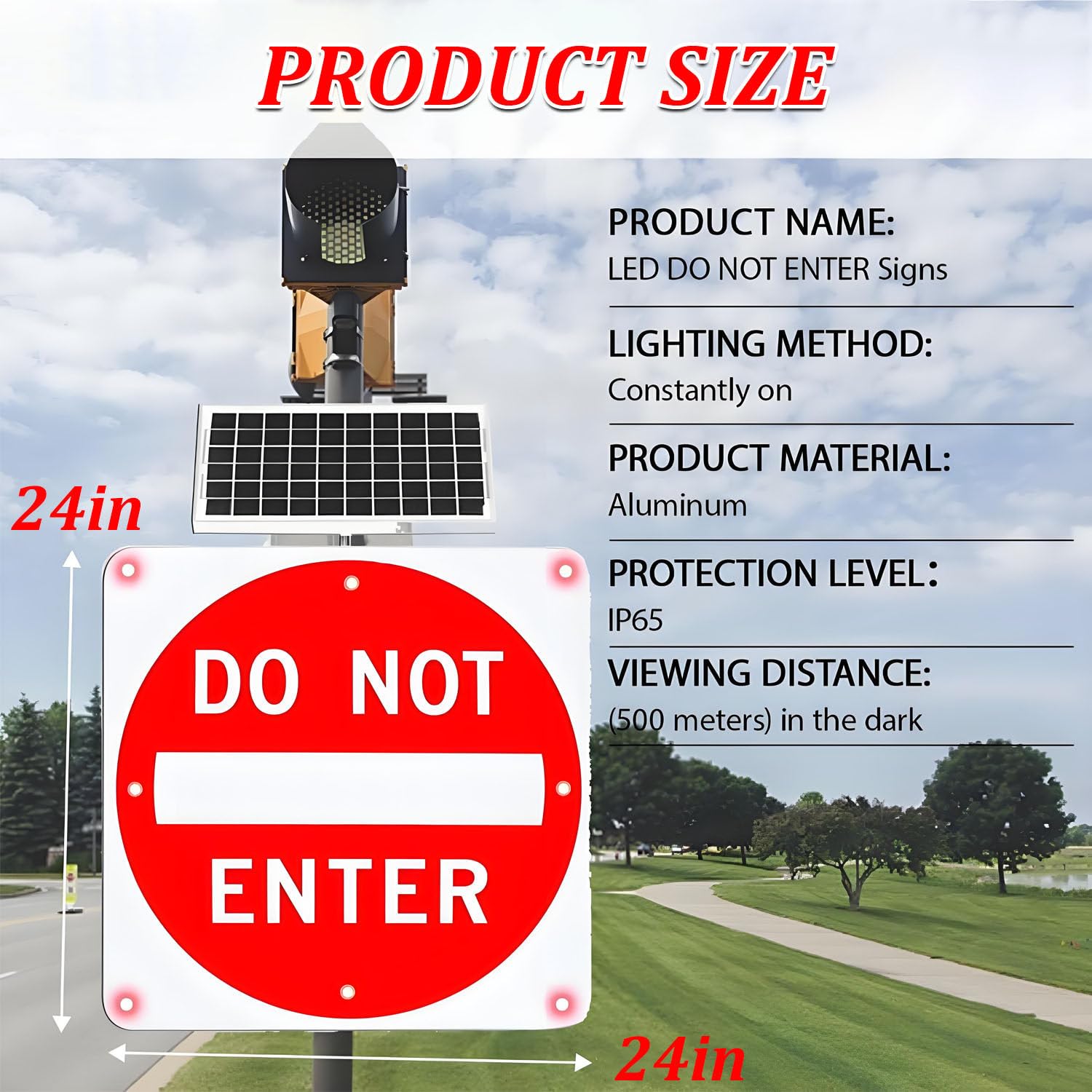 Cartello lampeggiante a LED con scritta Vietato l'ingresso alimentato a energia solare,struttura in alluminio resistente e antiruggine,12LED,cartello a LED con scritta Vietato l'ingresso 24in-1piece