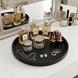 Vassoi decorativi in silicone, vassoio cosmetico da tavolo, vassoio decorativo da toeletta da 27 cm, rotondo antiscivolo, facile da pulire e infrangibile, per profumi, cosmetici (nero)