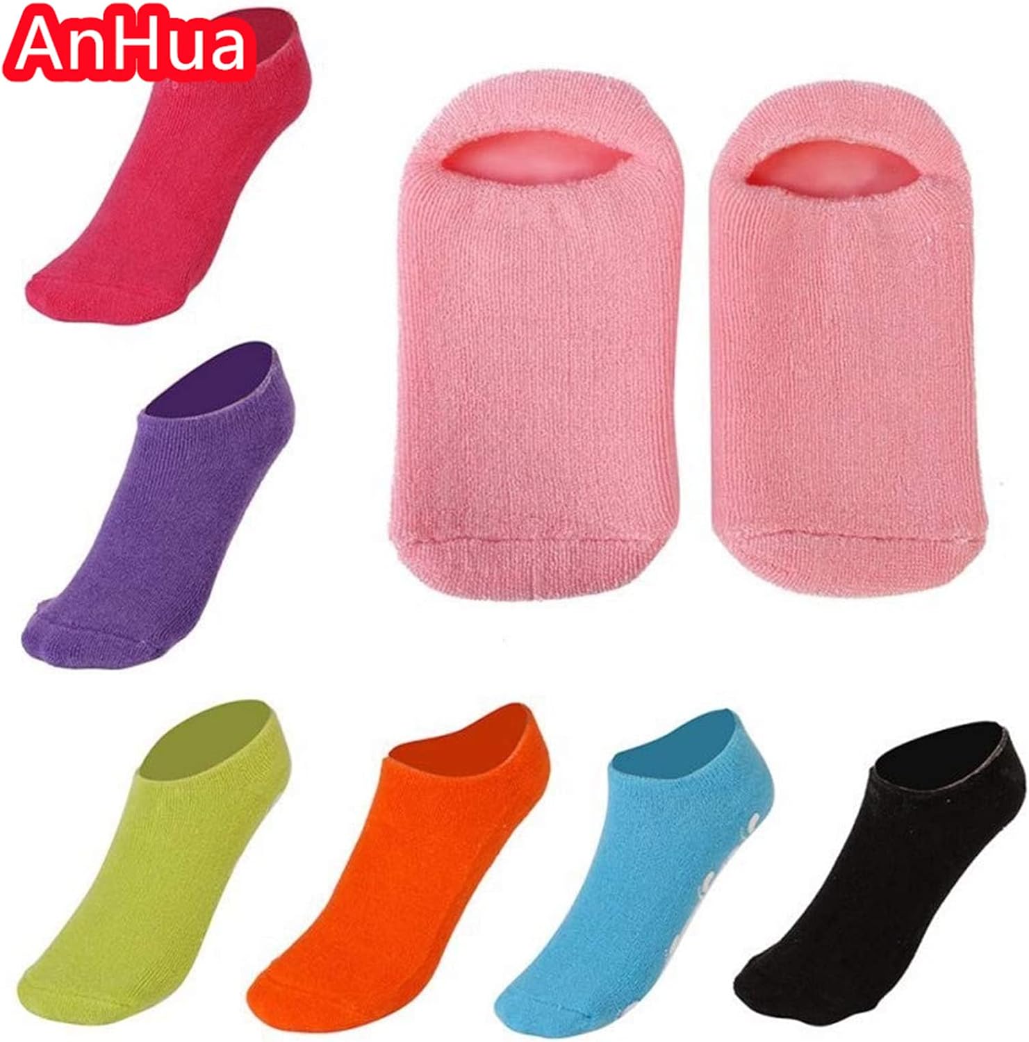 AnHua 1 Pair Feet Spa Moisturizing Gel Socks Exfoliating Dry Cracked Soft Skin Sock Pedicure Foot Care Tool Beauty Foot Care (Orange)
