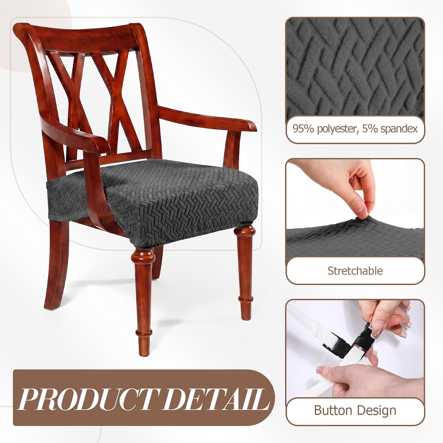 Havawish Large Jacquard Dining Room Chair Seat Covers with Armrest Dining Chair Slip Covers Protectors(Dark Gray)