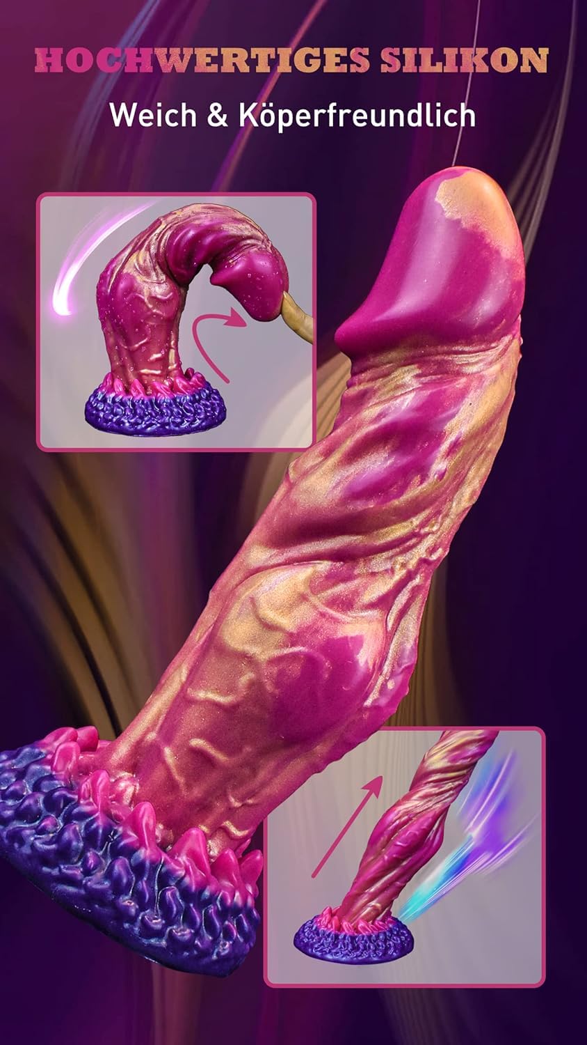 Dildo Realistico con Forte Ventosa, Vibratore Anale da 22 Cm, in Silicone Brillante, Vibratore Mostruoso, Replica Morbida del Pene con Nodo Spesso, Giocattolo Sessuale per Donne E Uomini