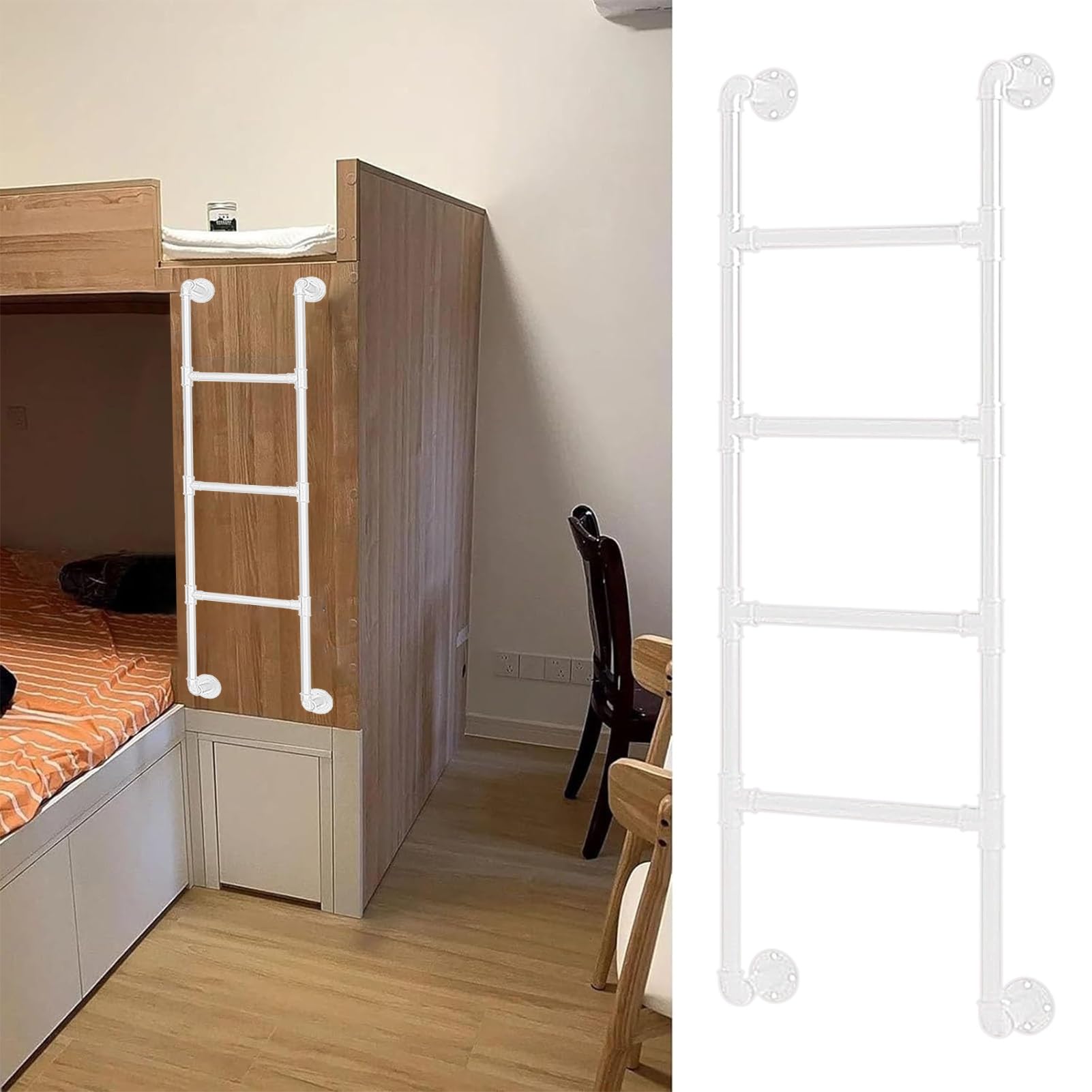 Wall Mounted LadderWall Mounted Loft Ladder for Bunk Bed，Non Slip Metal Steps Ladder Attic Stairs Height Entrance Egress Ladder，Industrial Iron Safety Climbing Ladder，Loads 330lbs(