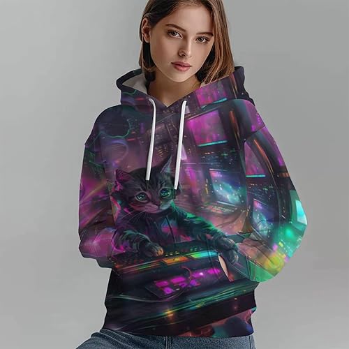 Miniatura 4 de Sudaderas unisex con diseño de caras de dibujos animados vibrantes, sudadera con capucha 3D para hombres y mujeres