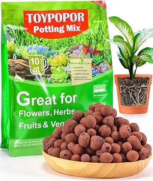 TOYPOPOR Leca Clay Pebbles for Plants, 10 Quarts Leca Balls, Lightweight Clay Ball, Potting Mix Grow Media Used for Drainage, Decoration, Aquaponics, Hydroponics and Other Gardening Essentials