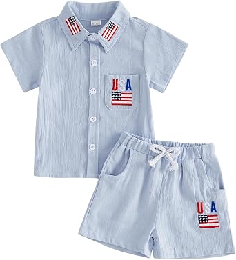 Toddler Baby Boy 4th of July Outfit USA Short Sleeve T Shirt American Flag Shorts Summer Infant Clothes Set