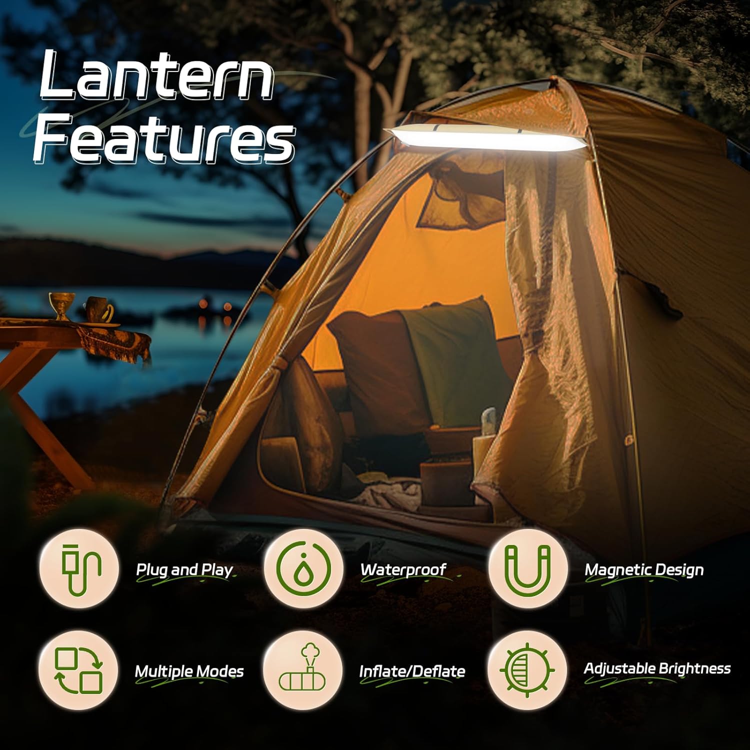 SELORSS Portable Inflatable Folding Outdoor Camping Light, IP66 Waterproof Standard with USB Plug for Camping, Hiking, Traveling and Other Outdoor environments.