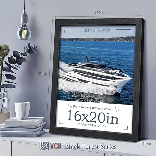 Miniatura 2 de VCK Paquete de 4 marcos para póster de 16 x 20 pulgadas, de madera maciza negra con veta de madera exclusiva, marco de galería de pared