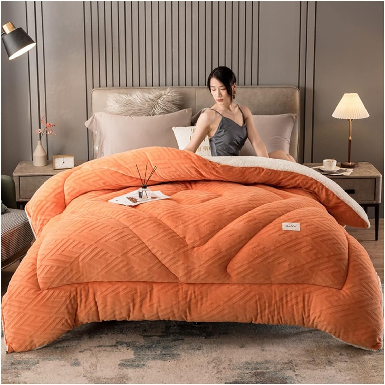 Thick Warm Winter Quilt Patchwork Quilt Winter Quilt Thicken Lamb Cashmere Duvet, Heavy Blankets for Home Bedroom Double, King, Super King,H,200x230cm(4kg)