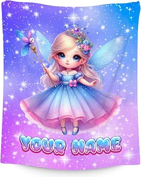 Blanket for Girls Custom Fairy Gifts for Kids Toddler - Warm Plush Flannel Cute Throws for Couch Bedding 4 Sizes