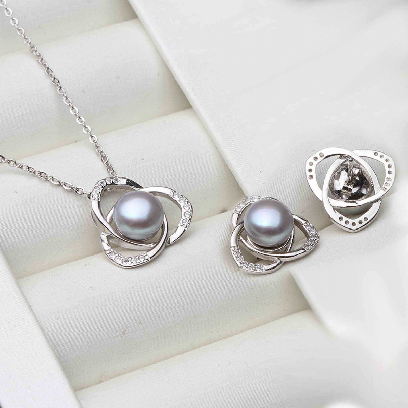Perlenohrringe Damen Ohrringe Ohrstecker Schmuck Mädchen Geschenke Ohrhänger Echte Süßwasserperle Halskette Ohrring Set Für Frauen Weiß Schwarz Naturperle Set Feiner Schmuck Jubiläumsg