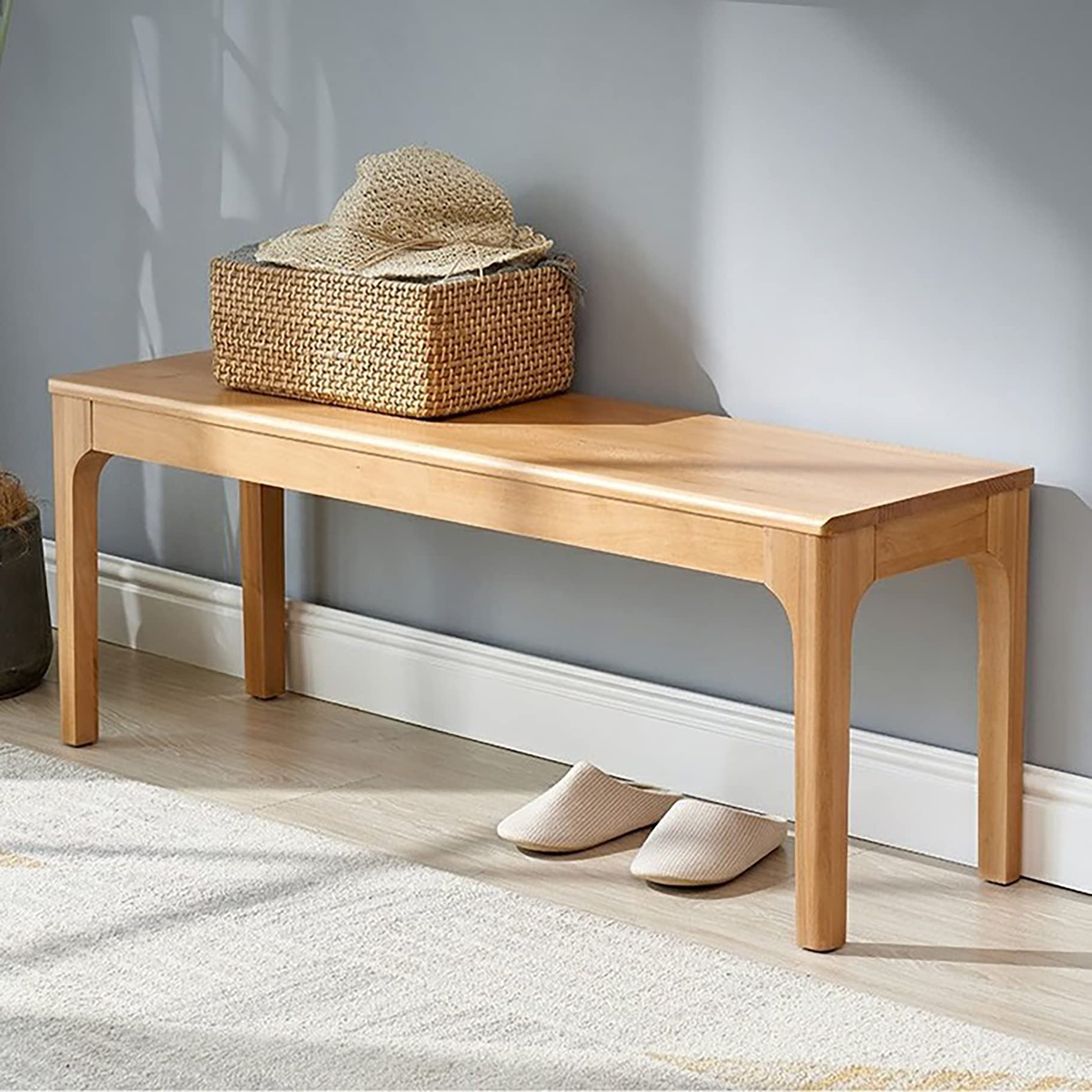 Dining Bench Wood Solid Oak Wooden Bed End＆Entryway Bench for Bedroom Living Room Kitchen(Natural)