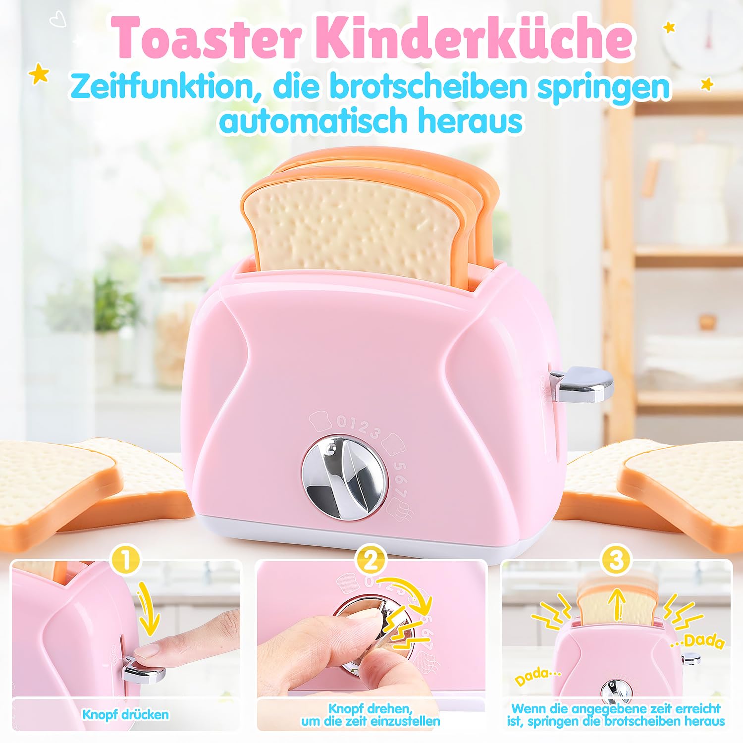 PLAY 4in1 Kinderküchenset mit Kaffeemaschine Mixer Toaster ab 3 Jahren
