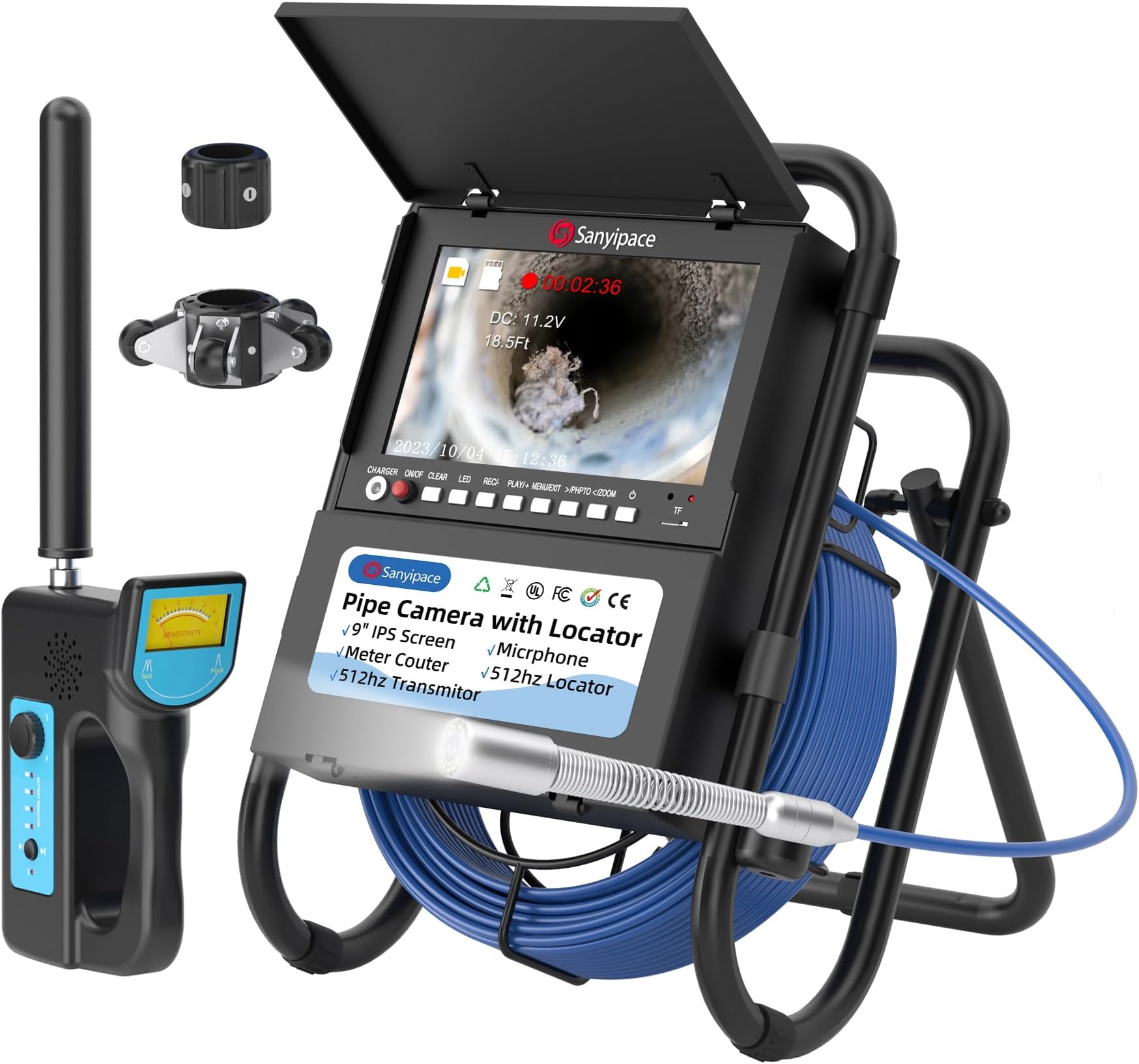 50M/164FT Pipe Camera with HD Display & Locator, Drainage Duct Inspection with 9" IPS Monitor, IP68 Waterproof Pipe Borescope with DVR