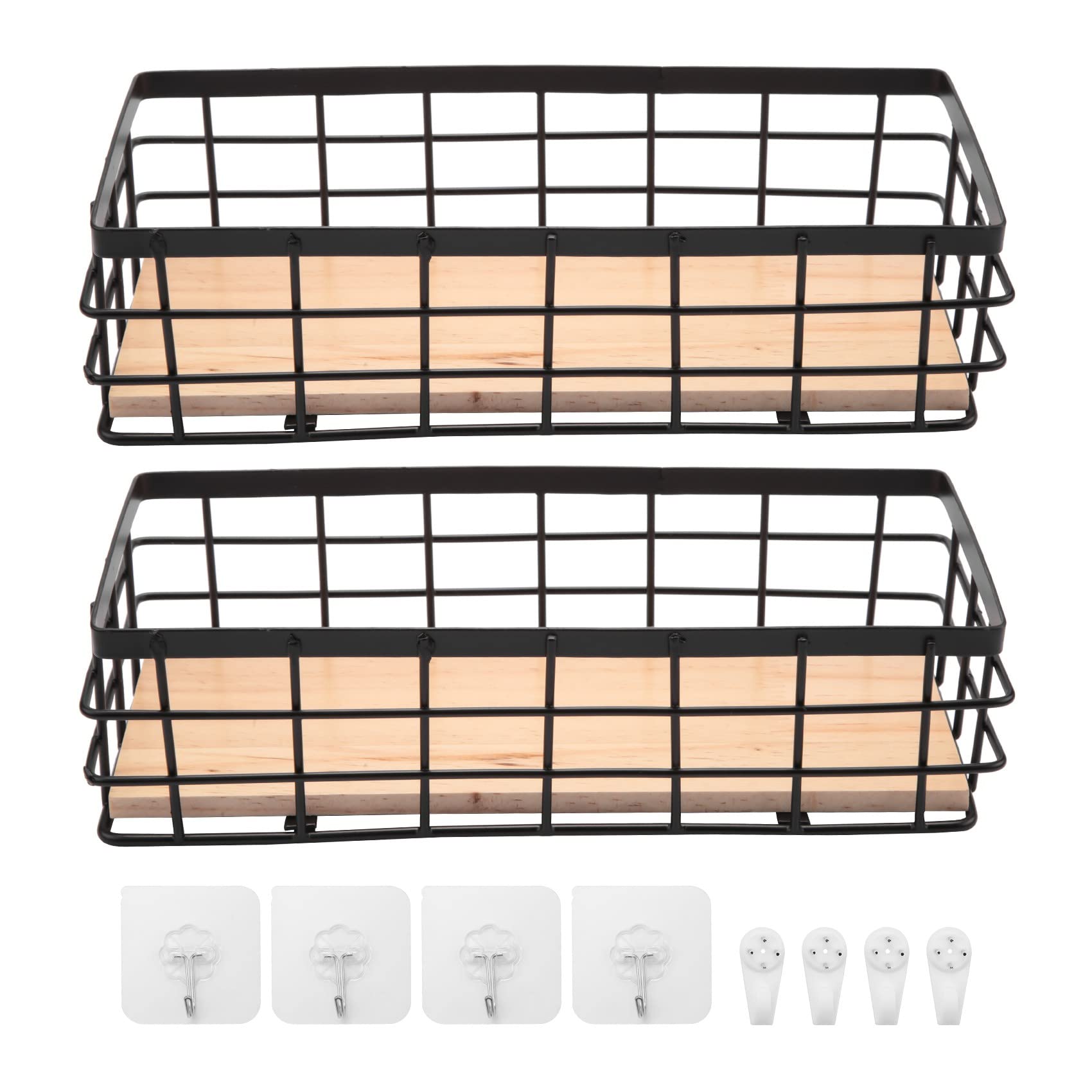 qimoi 2Pack Metal Storage Basket with Wood Base,Decorative Baskets for Home Storage,Wire Basket for Organizing Small Tableware