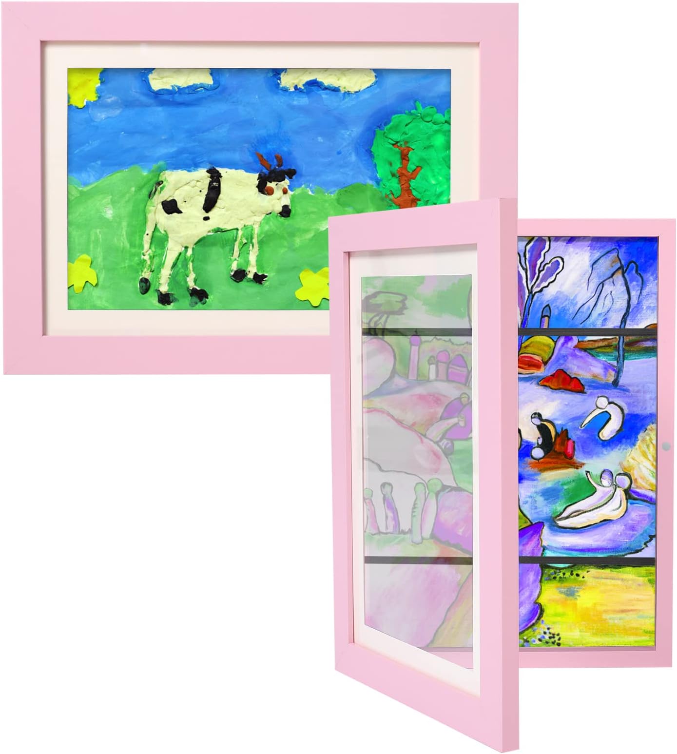 Jumua Kids Art Frame,Kids Artwork Display Frame Children Art Projects Kids Art Frames Front Opening A4 Storage Frames for Kids Art Pictures 11.8'' x 8.3'' Holds Up to 100 Pictures Drawing(Pink - 2PCS)