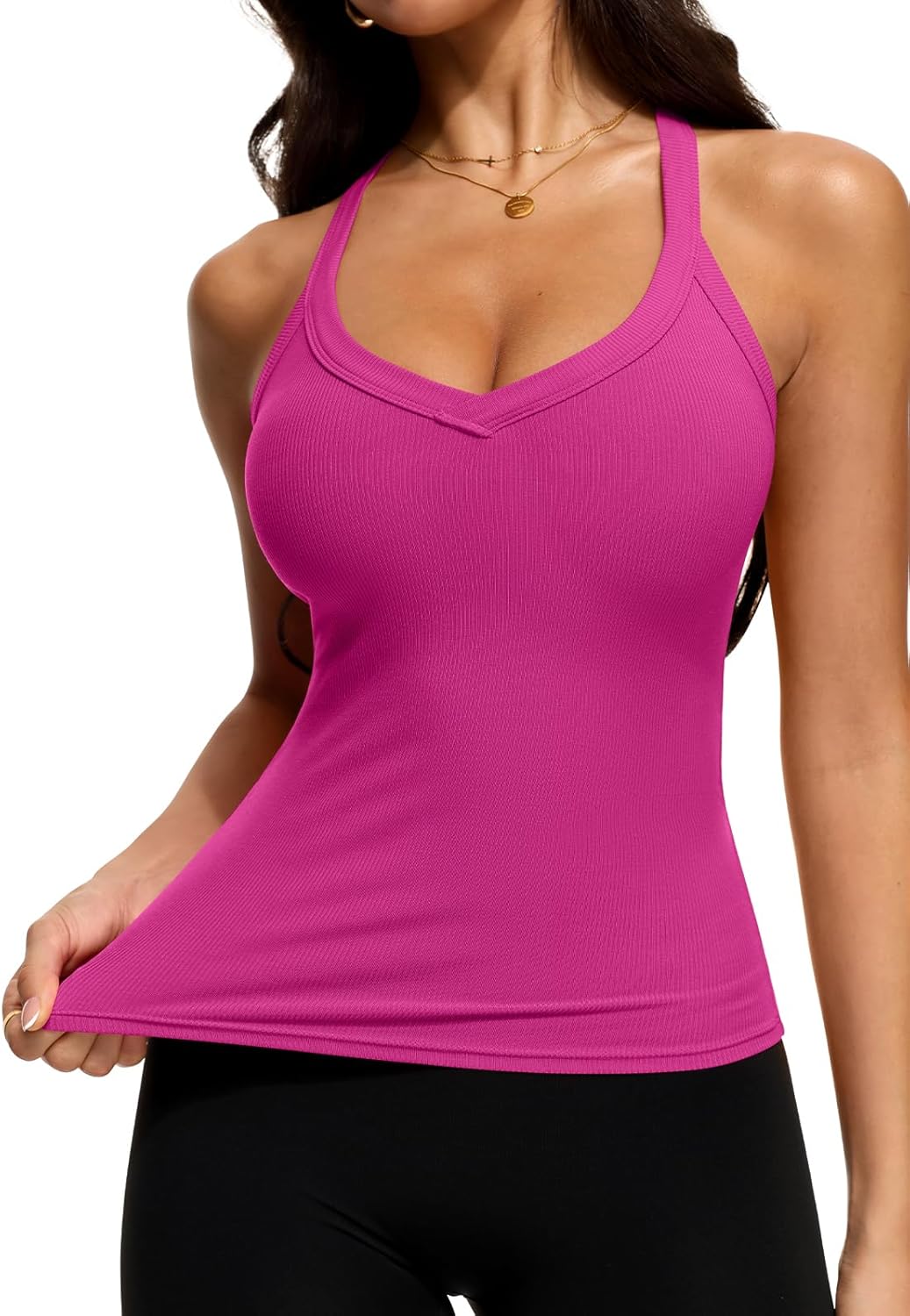 REORIA Women's V Neck Racerback Tank Top - Image 5