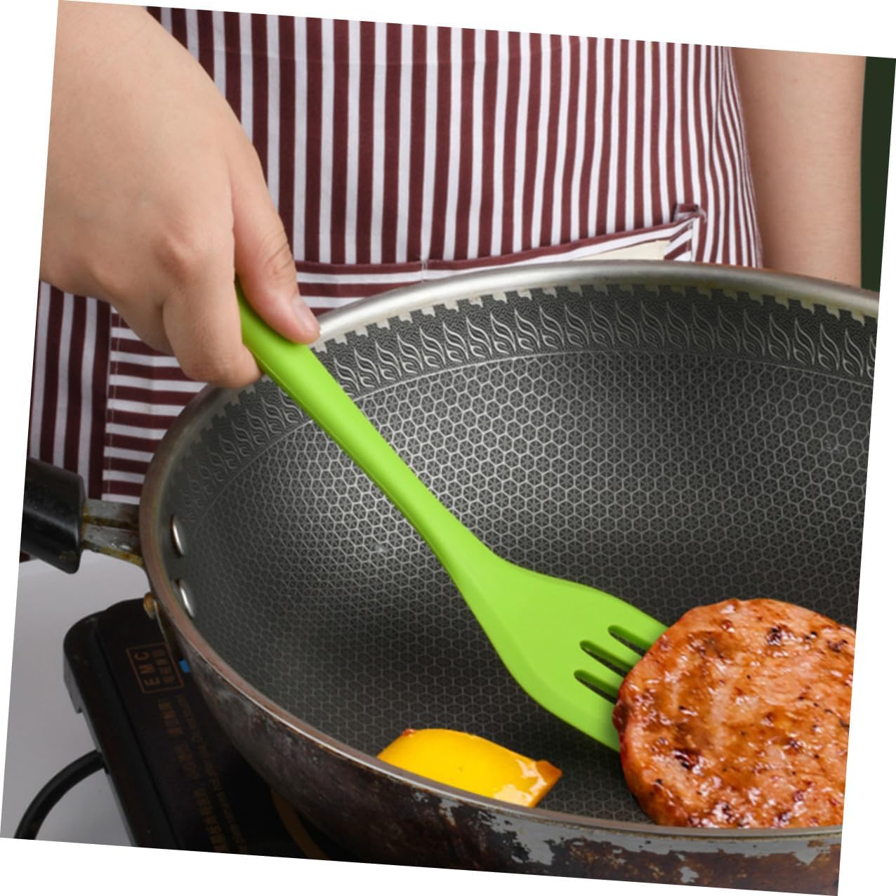 TOYANDONA 5pcs Silicone Baking Utensil Set Non-stick Kitchen Cooking Tools Heat Resistant Green Household Kitchenware with Stainless Steel Handles for Mixing and Scraping