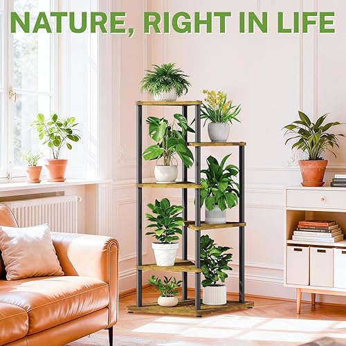 Miniatura 7 de iDavosic.ly Soporte alto para plantas de interior para macetas grandes y resistentes, estante de flores de esquina de 5 niveles con bandejas