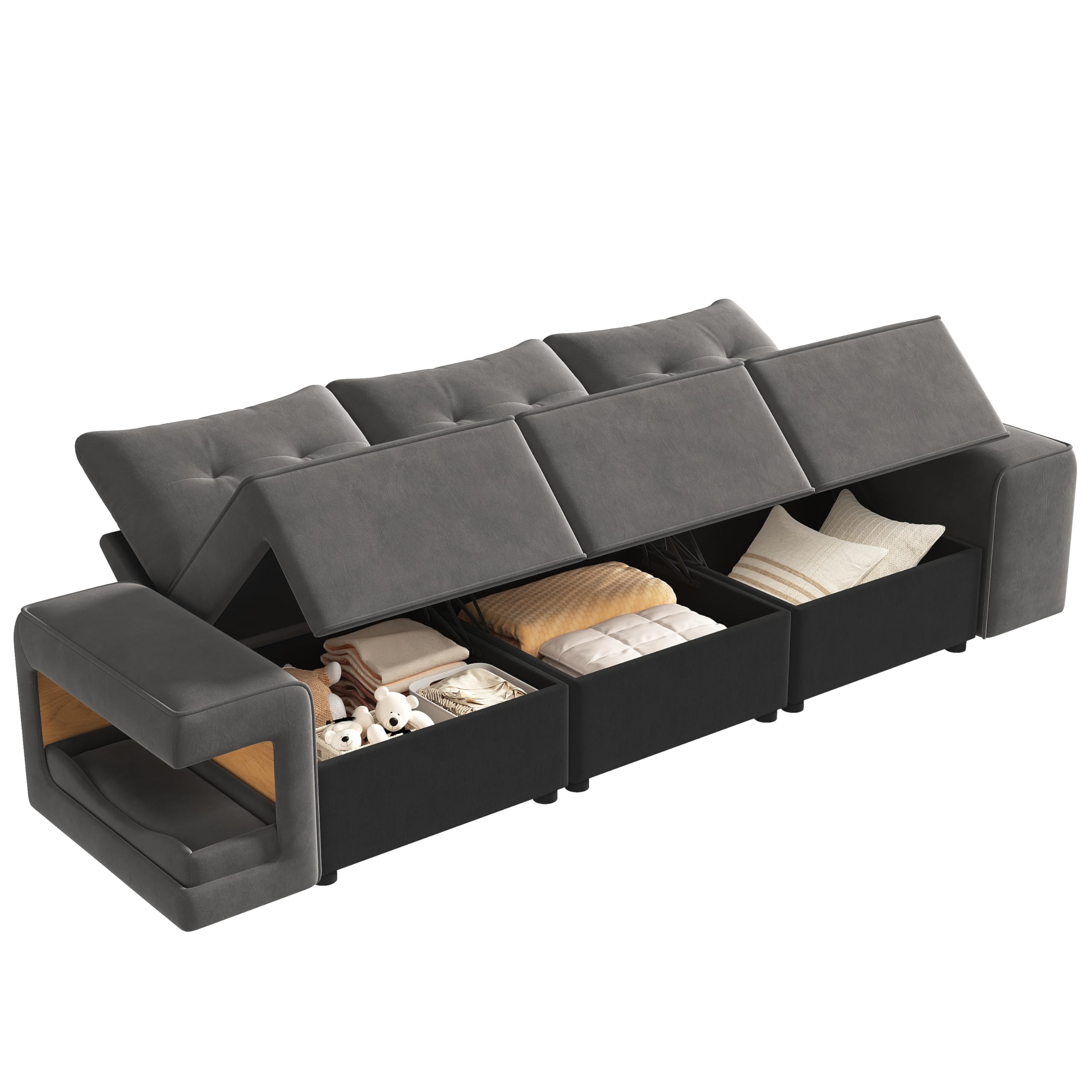 Moimhear Divano modulare moderno a 3 posti, braccioli larghi, contenitore (grigio)
