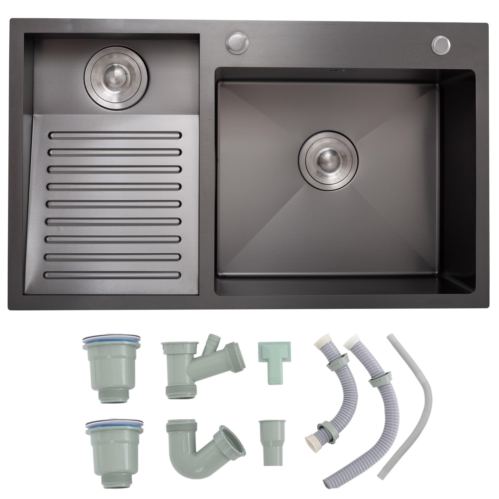 LMYSXAOZ Utility Room and Laundry Sink - Heavy Duty Black SUS 304 Stainless Steel with Integrated Washboard, Easy Clean Double Bowl Design for Bathroom