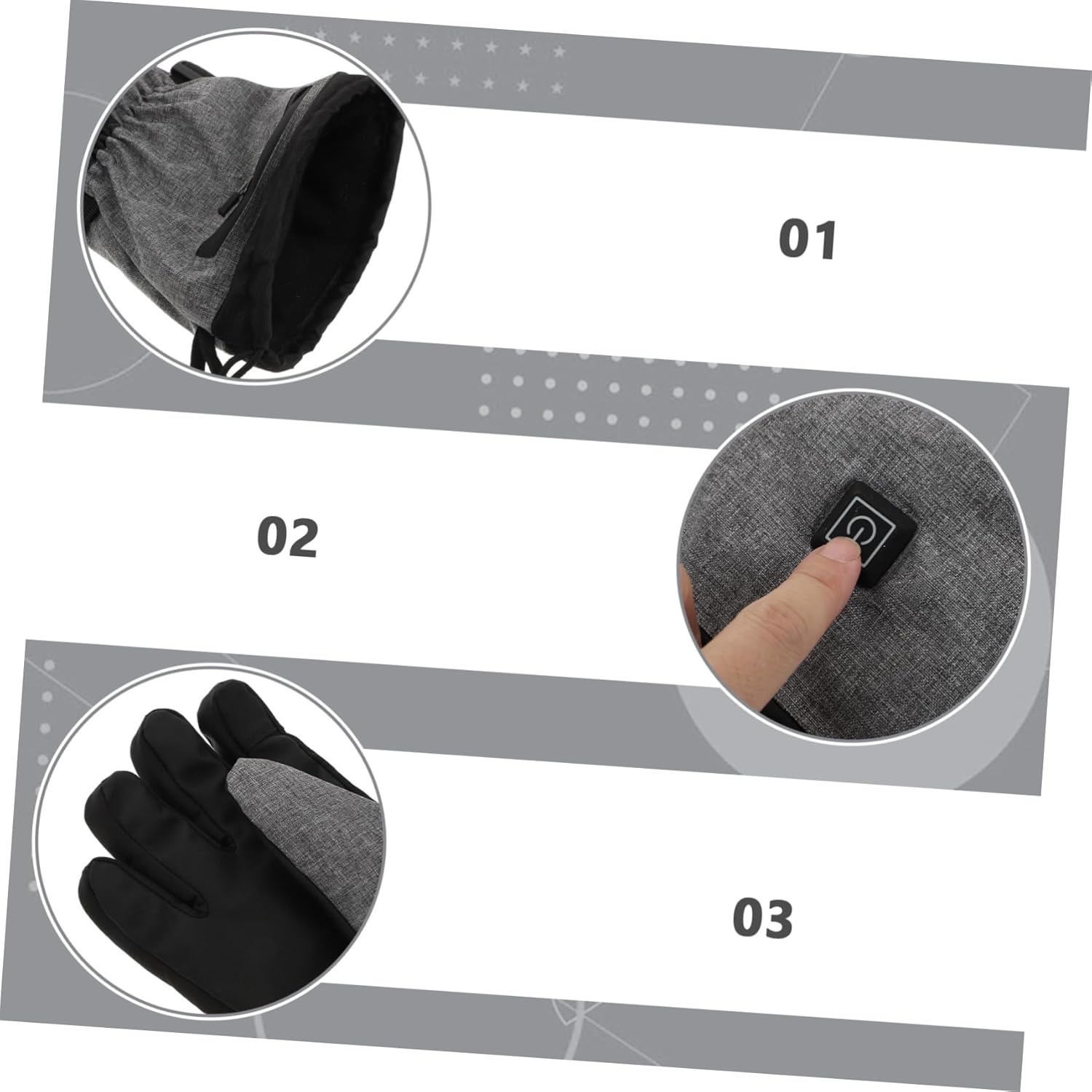 Wakauto 1set Outdoor Heating Gloves Windproof Electric Mittens for Sports Temperature Settings for Skiing Riding Hiking and Cold Weather Activities