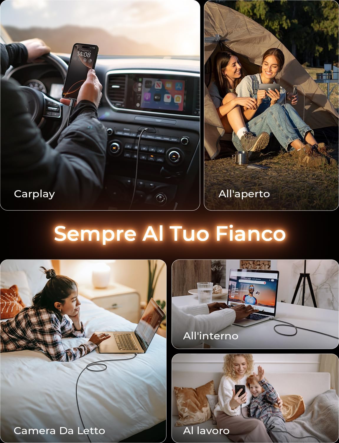 LISEN Cavo USB Type-C Ricarica Rapida, 60W Cavo USB C, 4 Pezzi [0.5m+1m+1m+2m] Cavo iPhone 16 15 USB C，Cavo USB C to USB C, Cavo Type C to Type C per Cavo iPhone/Samsung/HUAWEI/OPPO/Xiaomi 4 Nero - Immagine 3