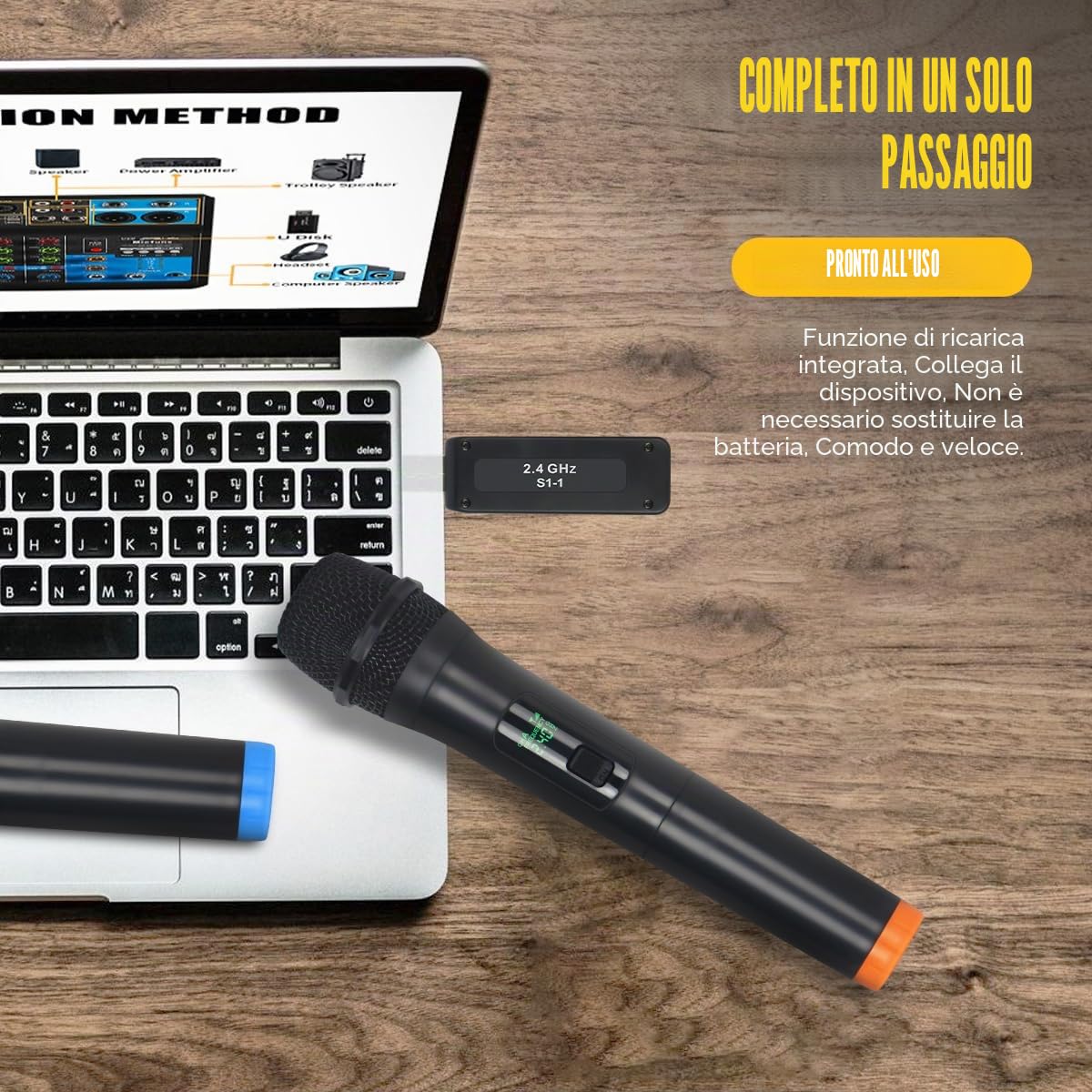 K1 Set Professionale di Microfoni USB Senza Fili 1 Microfono Portatile VHF 230-250 MHz Sistema Microfonico 100 m di Distanza per Karaoke, Festa, Voce (1)