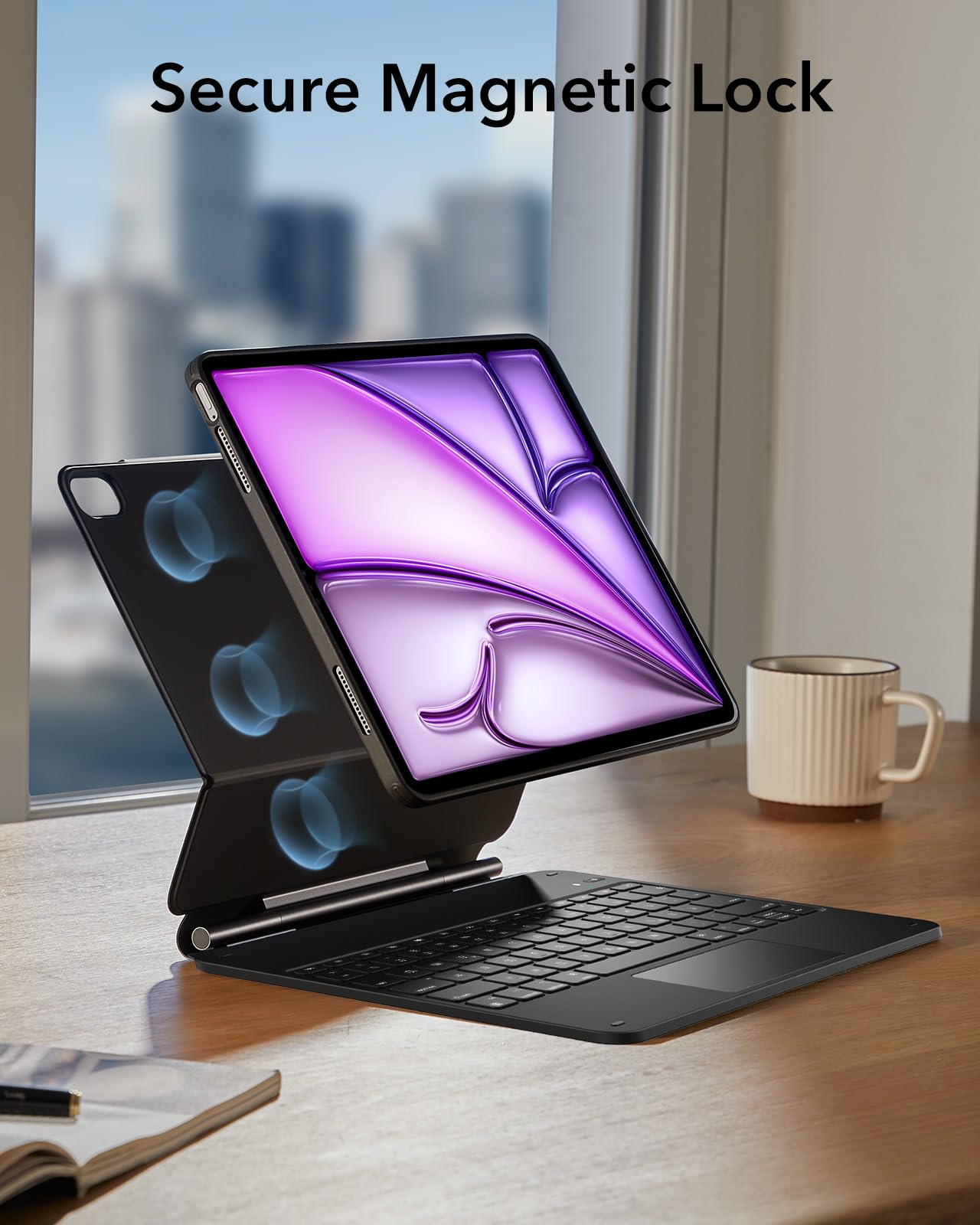 ESR 【Upgraded】 iPad Air 13" (M4/M3/M2, 2026/2025/2024) Hülle mit Tastatur, Tastaturhülle mit Einzustellendem Magnetständer, Hoch-/Erhöhter Modus, Abnehmbare Schutzhülle, Rebound 360 Serie, Schwarz