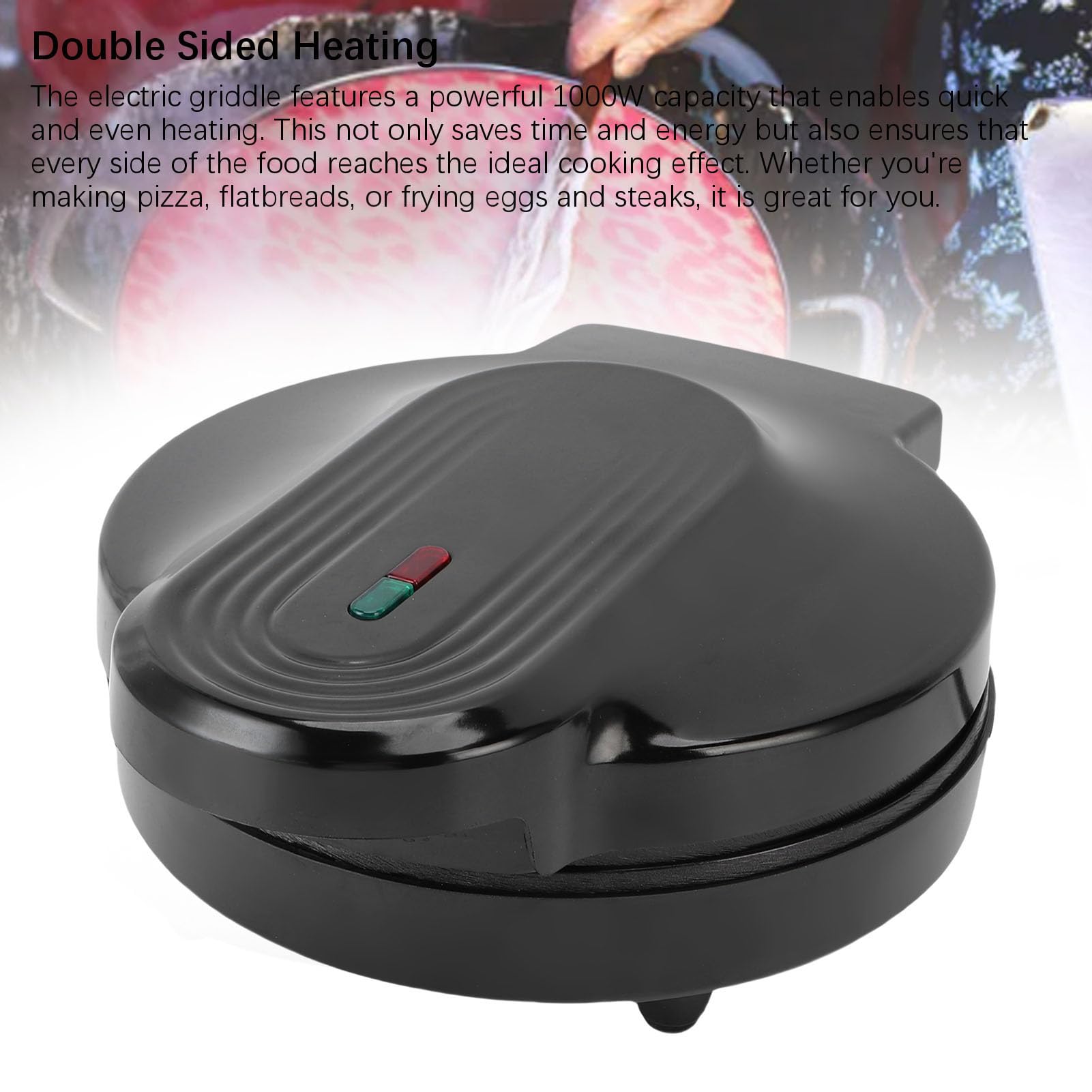 Plancha eléctrica redonda de 1000 W, máquina de pizza con calefacción de doble cara con placa de cocción antiadherente de 6.89 pulgadas, máquina de quesadilla para hacer pizza, panqueques 6