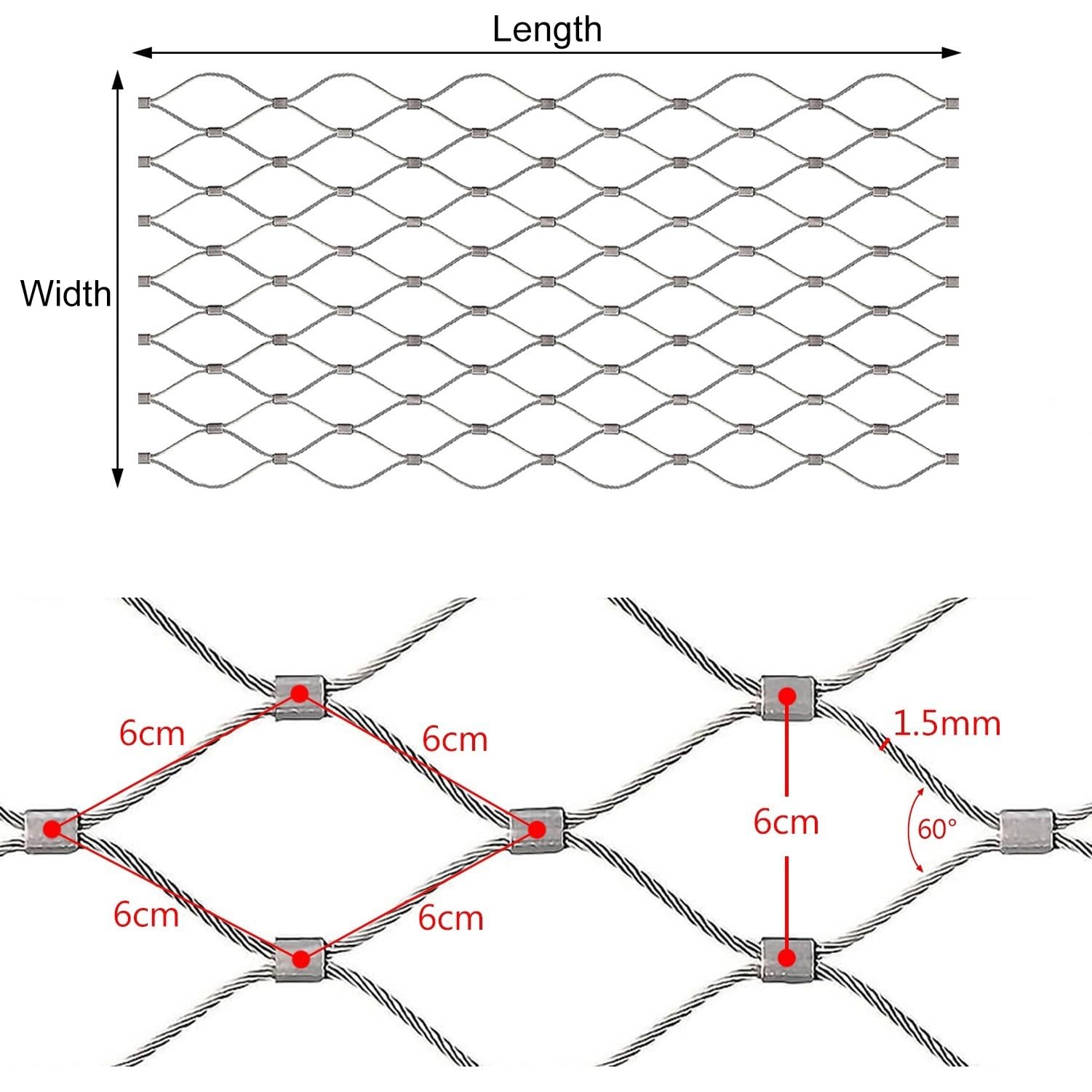Flexibles Edelstahl-Drahtgeflecht für Garten, Balkon, Sicherheitsnetz, 0,8 x 5 m, Outdoor-Spalier, Zaunschutz für Treppen, Land und Haustiere