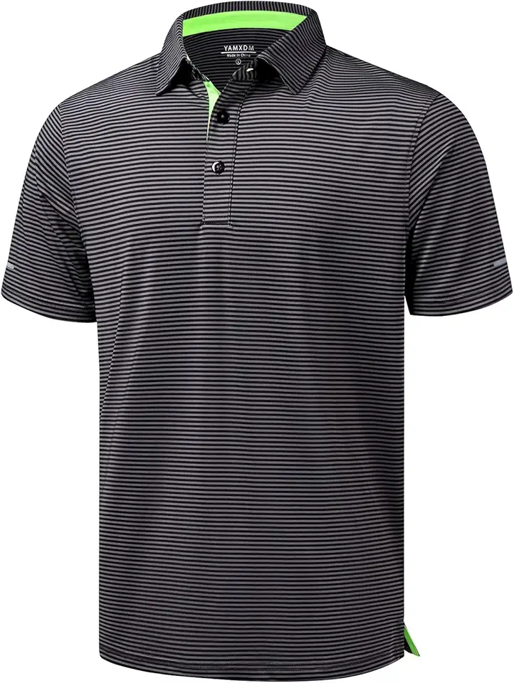 YAMXDM Golf Shirts for Men - Moisture Wicking Short Sleeve Performance Sport Casual Striped Collared Mens Polo Shirt