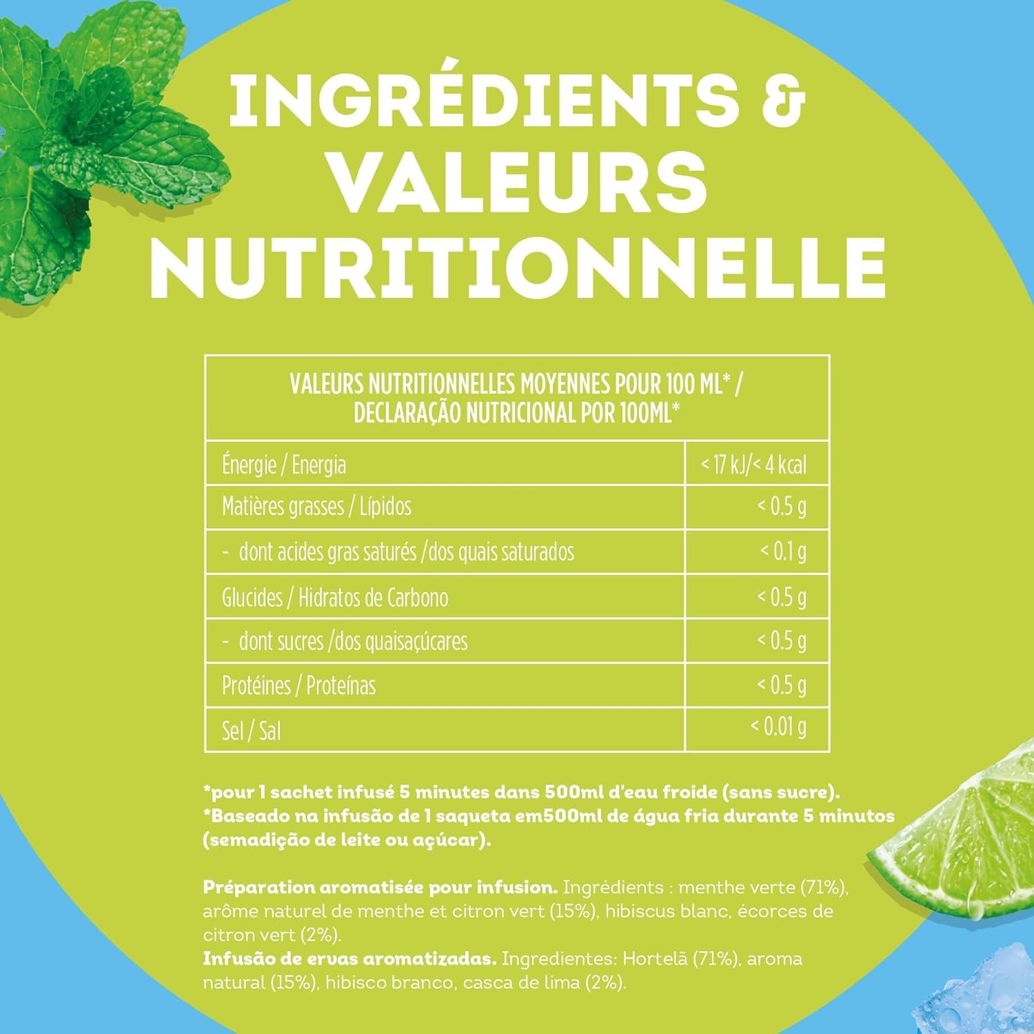 Lipton, Infuse à Froid, Infusion à Froid, Goût Citron & Menthe, Idéale pour le Thé Glacé, Ingrédients d'Origine 100% Naturelle, 6x15 Sachets Pyramid