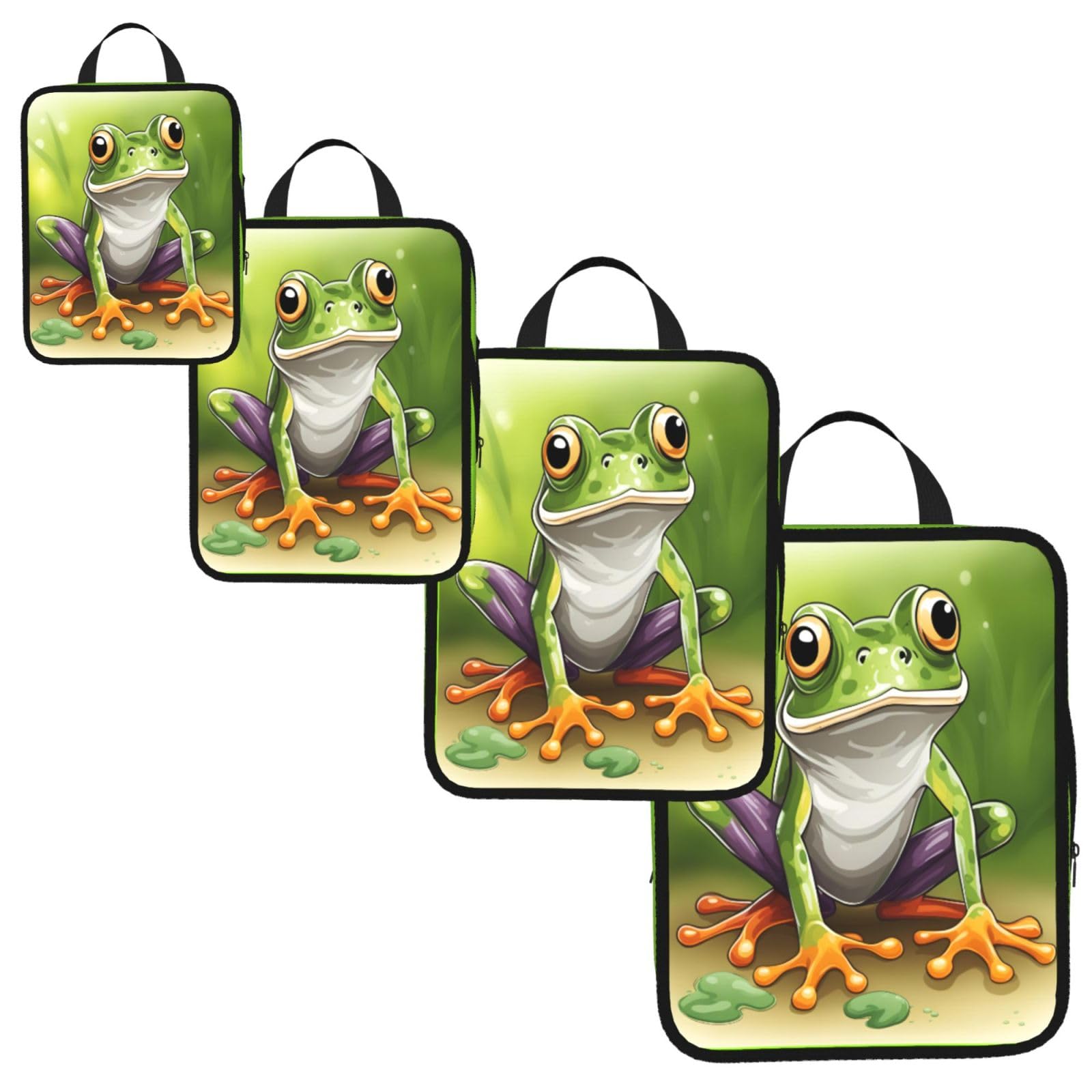 Cartoon frog Print 4 Set Compression Packing Cubes for Suitcases,Expandable Storage Bags Organizers