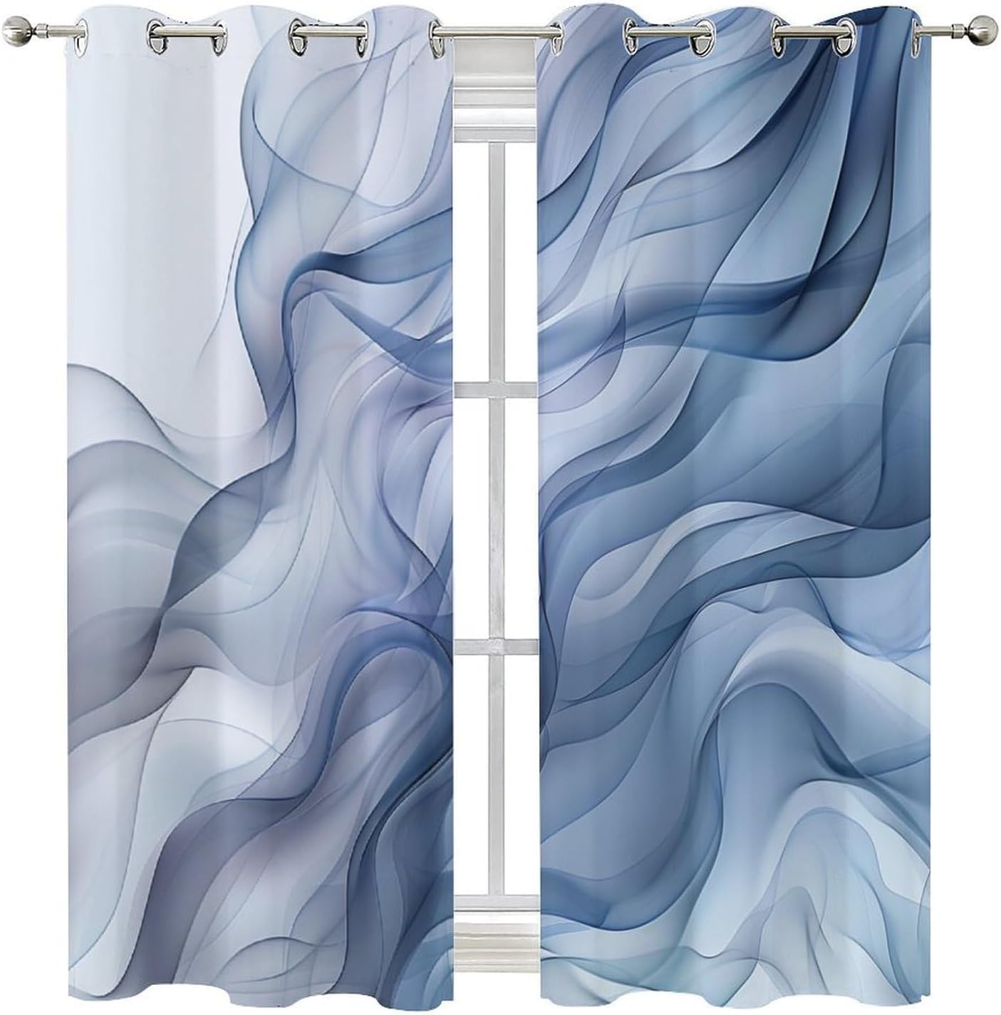 Smoke Minimalist Simple Curtains for Bedroom, Wave Novelty Art Deco Grommet Blackout Curtains Thermal Insulated Window Drapes for Living Room, 31.5W x 63L, 2 Panels